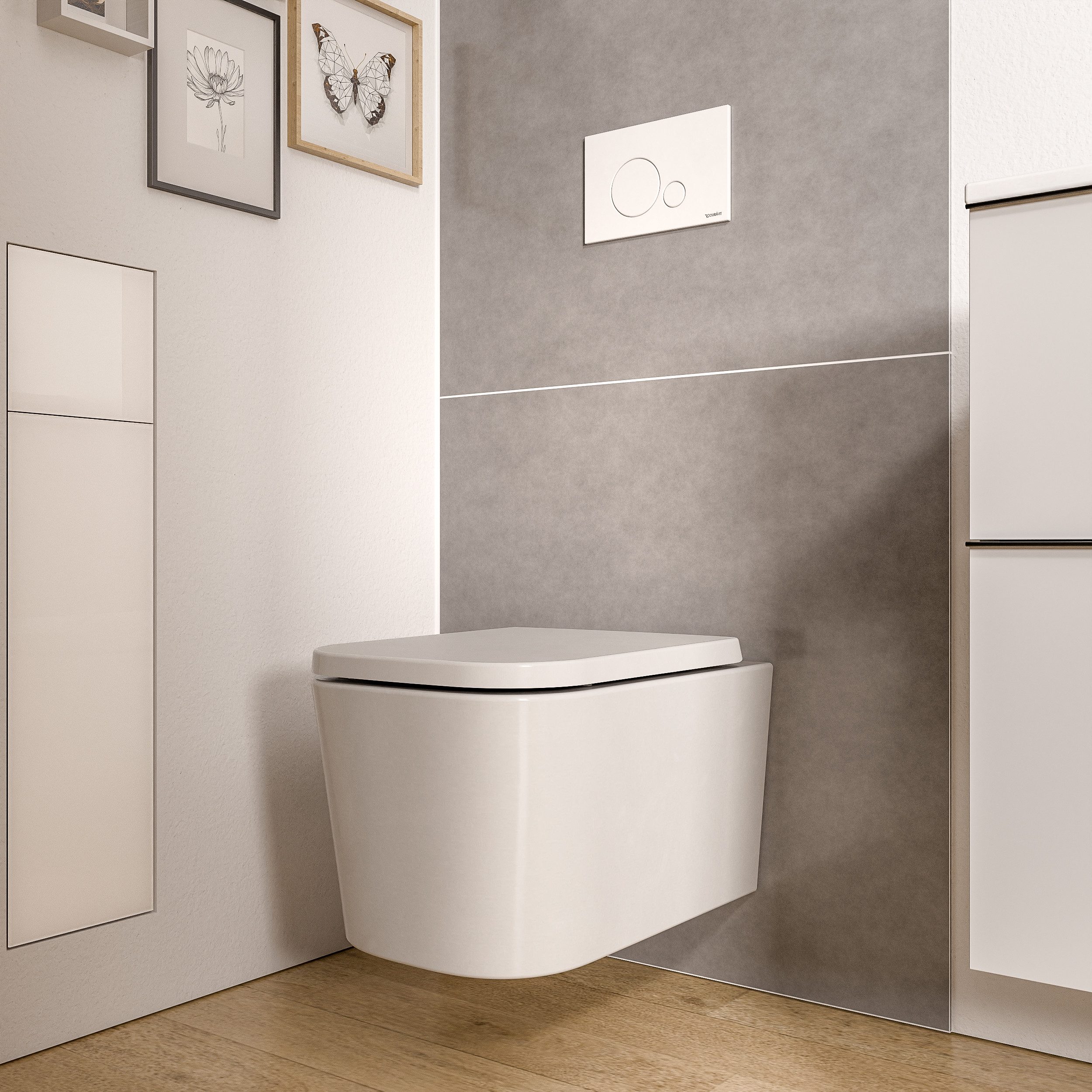 Bernstein Tiefspül-WC LAVOA, Wandhängend, Wand-WC Set eckig Weiß glänzend Spülrandlos Softclose