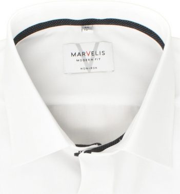 MARVELIS Businesshemd Businesshemd - Modern Fit - ELA - Einfarbig - weiß