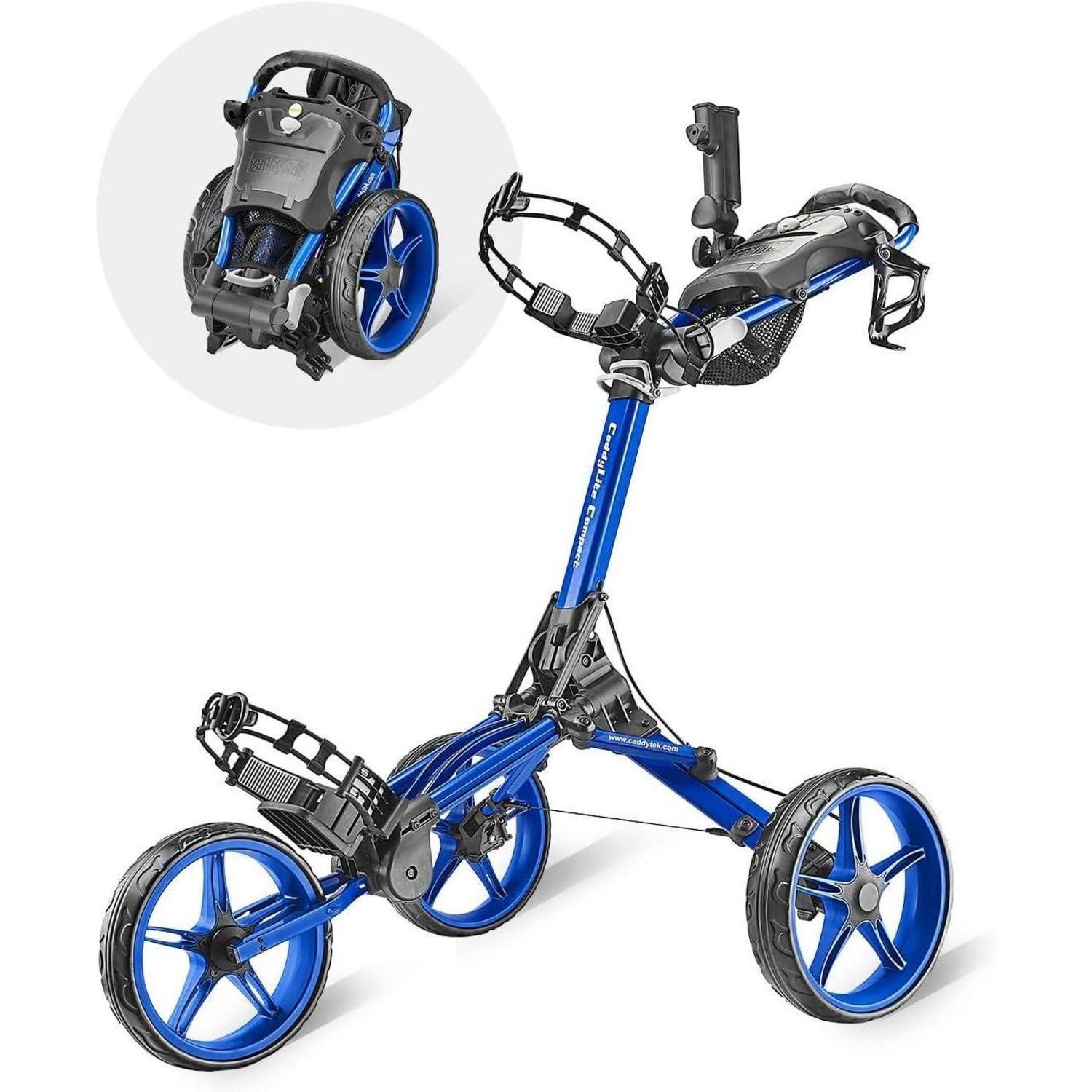 LuxusKollektion Golftrolley + Golfbag Golfwagen 3 Räder Zusammenklappbar Kompakt Leicht Blau