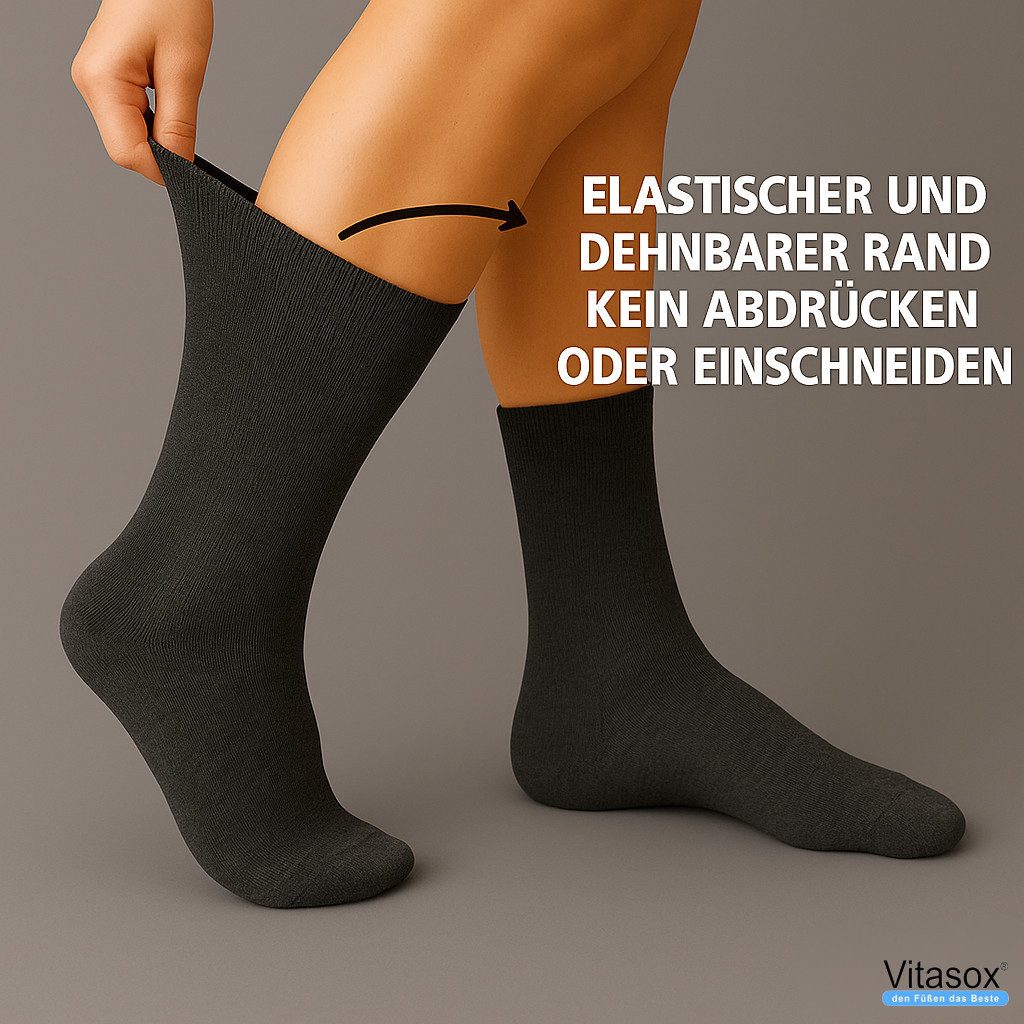Vitasox Diabetikersocken für Damen - Gesundheitsstrümpfe ohne Einschneiden und Abdrücken (8-Paar) mit weichem und dehnbarem Komfortbund ohne Gummi
