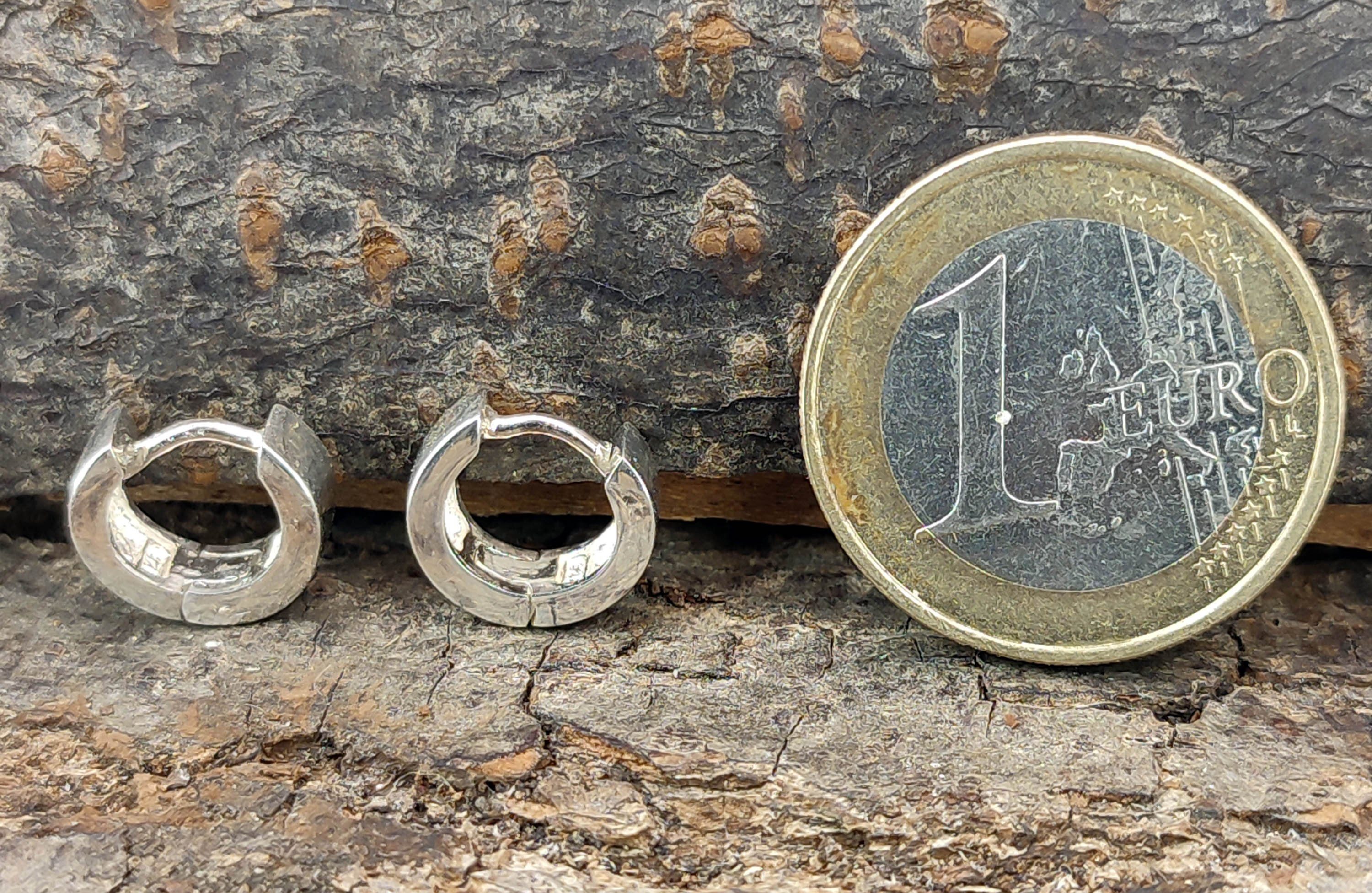 Paarpreis Silber Ohr Kiss Ohrringe Sterling 11mm Kreolen Klappcreole Leather Ohrring-Set of 925
