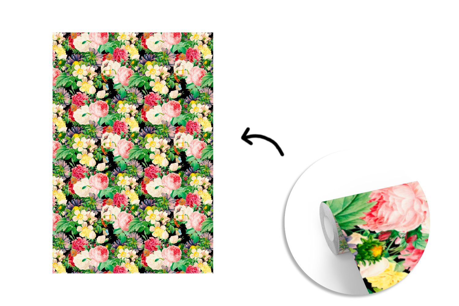 Wohnzimmer, - Frühling Matt, MuchoWow Wandtapete für Vinyl bedruckt, Blumen Tapete Montagefertig (3 Fototapete Muster, St), -