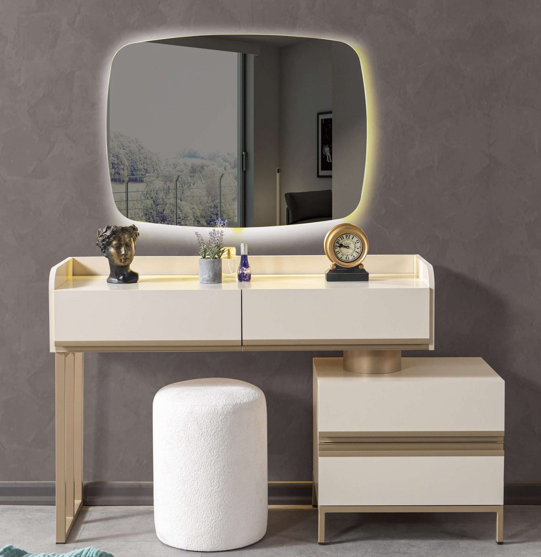 JVmoebel Schminktisch Moderner Schminktisch aus Holz mit Spiegel für Schlafzimmer - Kosmetik (2-St., Schminktisch, Spiegel), Made in Europa