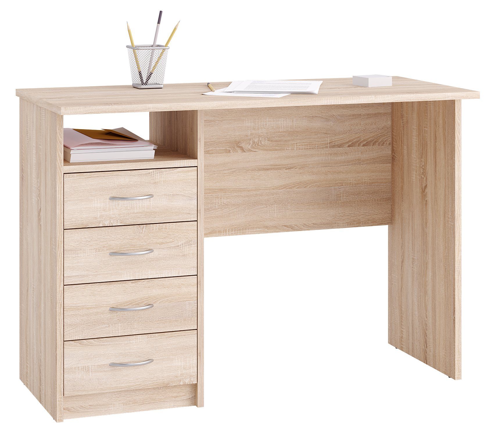 Swema Schreibtisch 110cm mit 4 Kassia, Breite eiche Schubladen, Tische