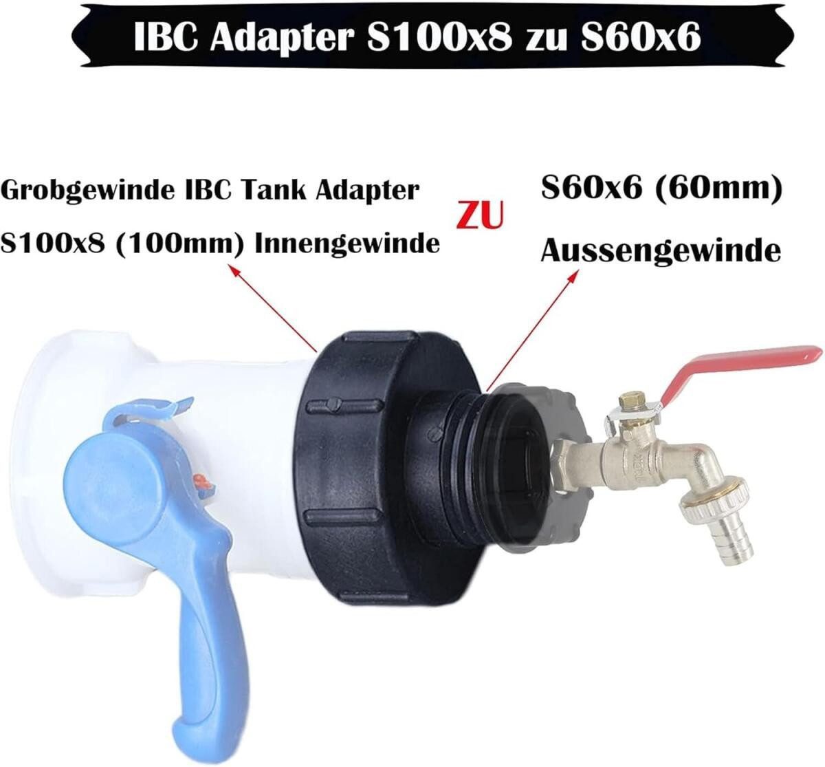 FELIXLEO IBC Tank Adapter S100x8 zu S60x6 Wassertank Anschluss Adapter