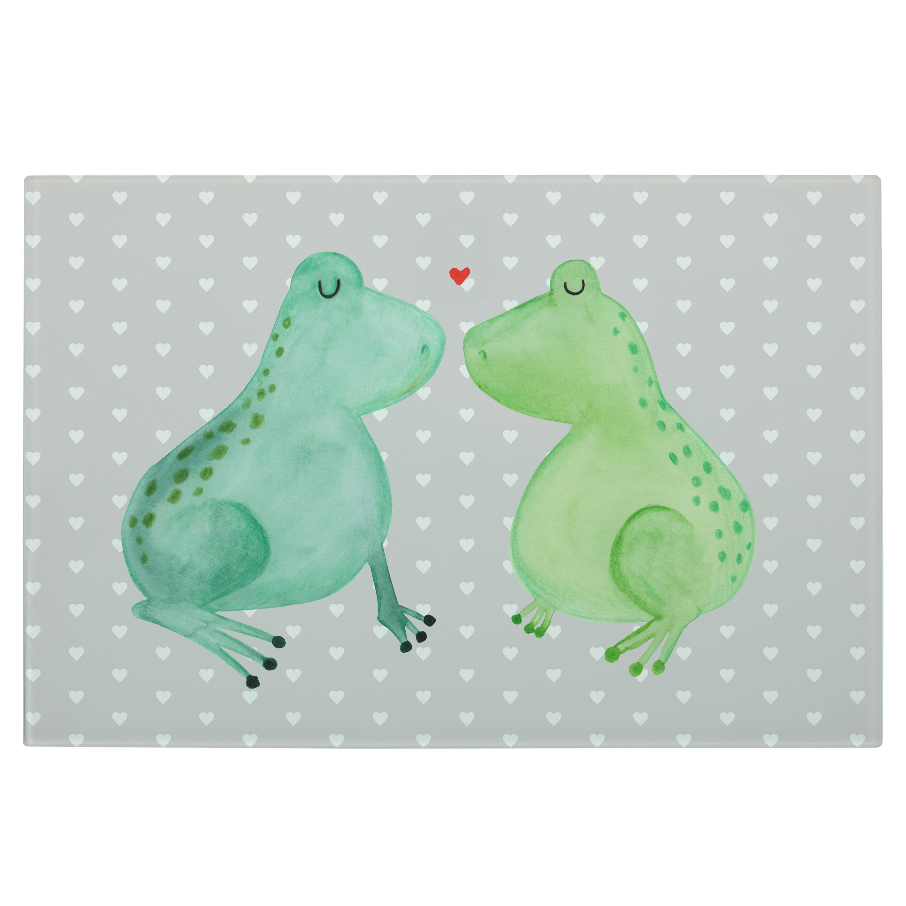 Mr. & Mrs. Panda Servierbrett Frosch Liebe - Grau Pastell - Geschenk, Paar, Geschenk Freund, Eheman, Premium Glas, (1-St)