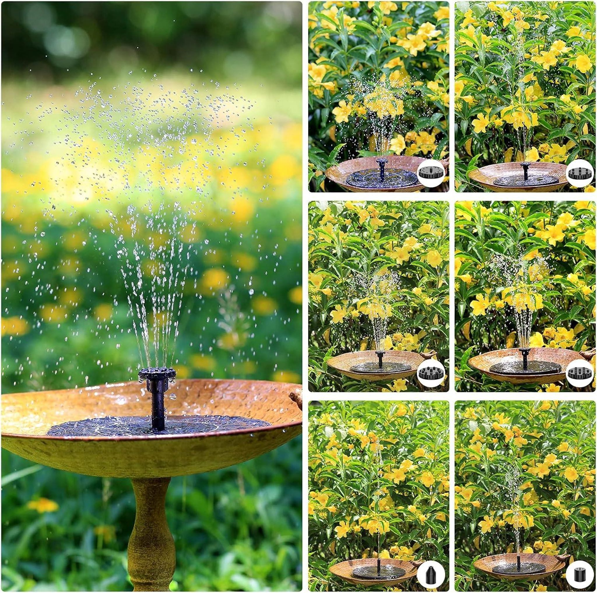 FELIXLEO Solarpumpe Solar Springbrunnen Teichpumpe 7 Düsen für Garten Vogelbad – Bild 5 von 5