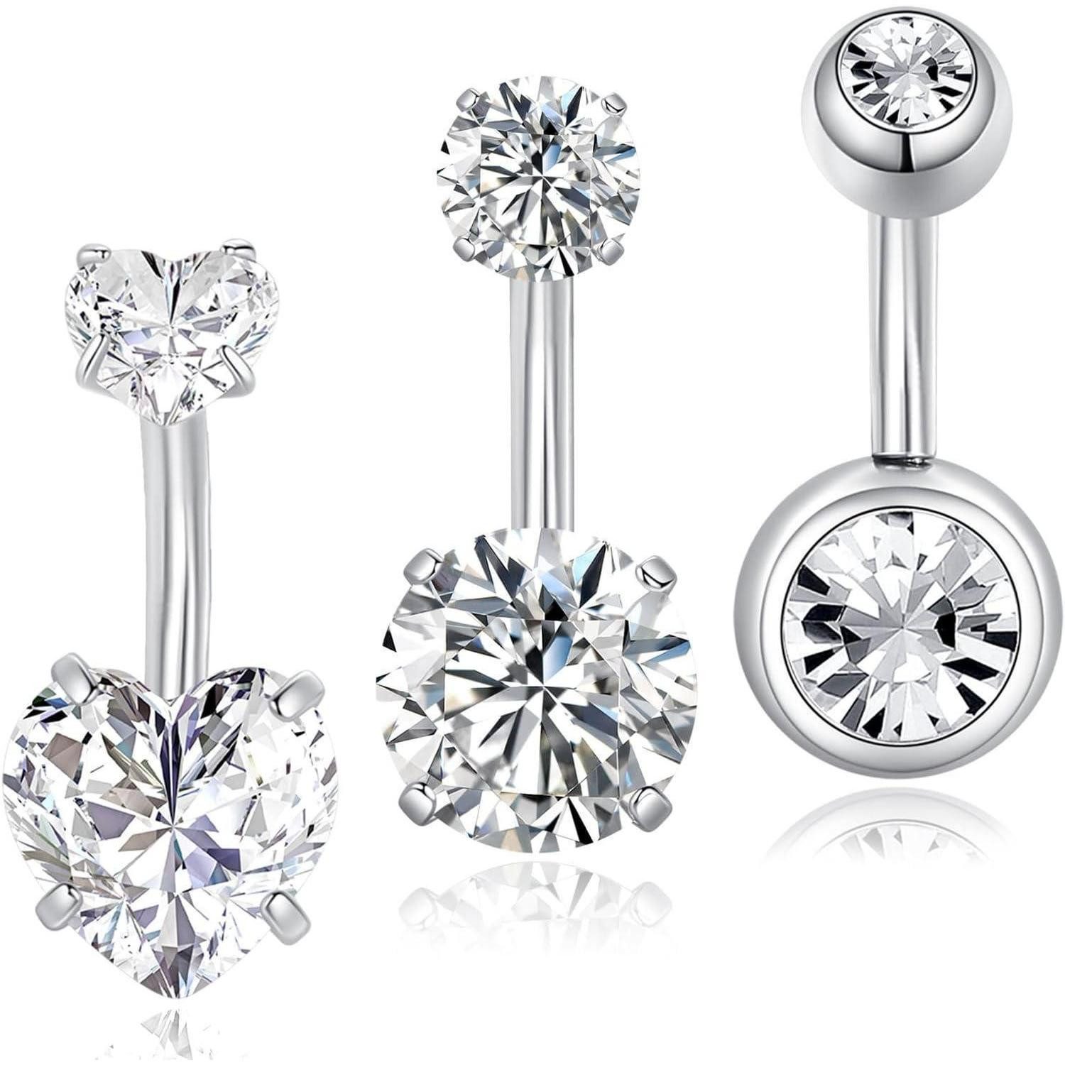 Bauchnabelpiercing Bauchnabelpiercing 3er 8 10 12 14mm Chirurgenstahl Gold 6mm Silber