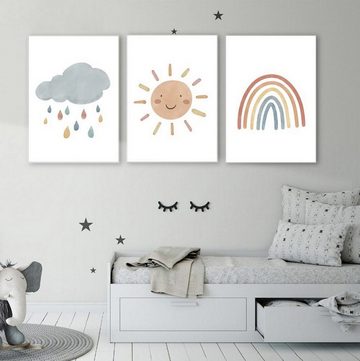 TPFLiving Kunstdruck (OHNE RAHMEN) Poster - Leinwand - Wandbild, Sonne, Wolke, Regenbogen für Kinderzimmer - (Mädchenzimmer, Babyzimmer, Jungenzimmer, Kindergarten), Farben: Pastel - Größe: 10x15cm