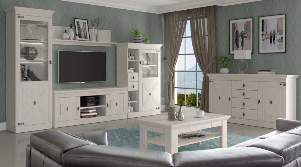 Newroom Wandboard Pinie Weiß 142 cm, Wandboard Pinie Weiß Landhaus Modern Wandregal Bücherregal Wohnzi...