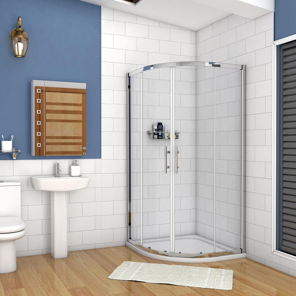 duschspa Runddusche 185cm Viertelkreis Duschkabine Runddusche Schiebetür Duschtür Glastür, BxT: 90x90 cm, Einscheibensicherheisglas, Set, Inklusive Duschwanne