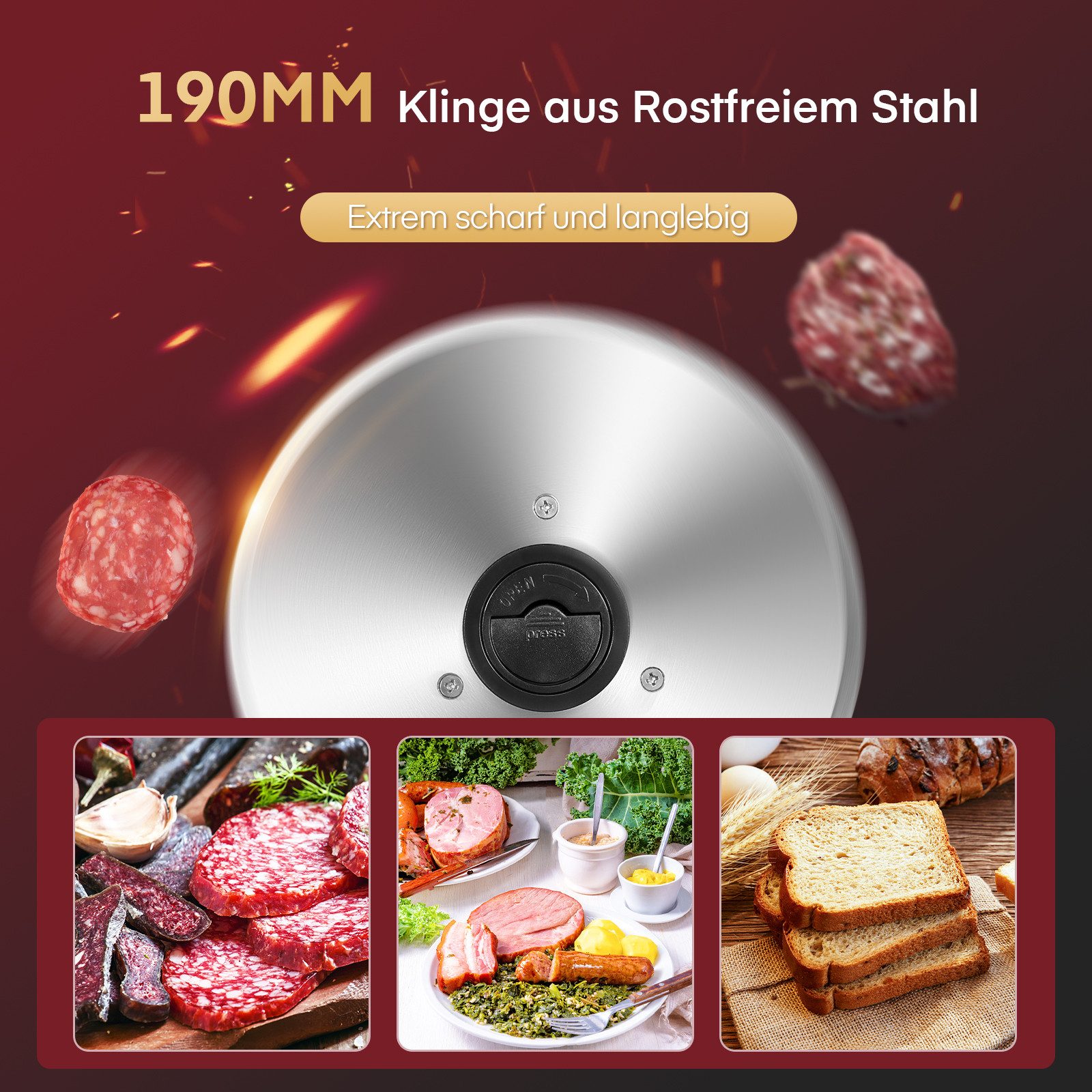 FOHERE Allesschneider mit zwei abnehmbaren Klingen aus 304 Edelstahl, 200 W, mit rutschfesten Saugnapffüßen, abnehmbar und leicht zu reinigen