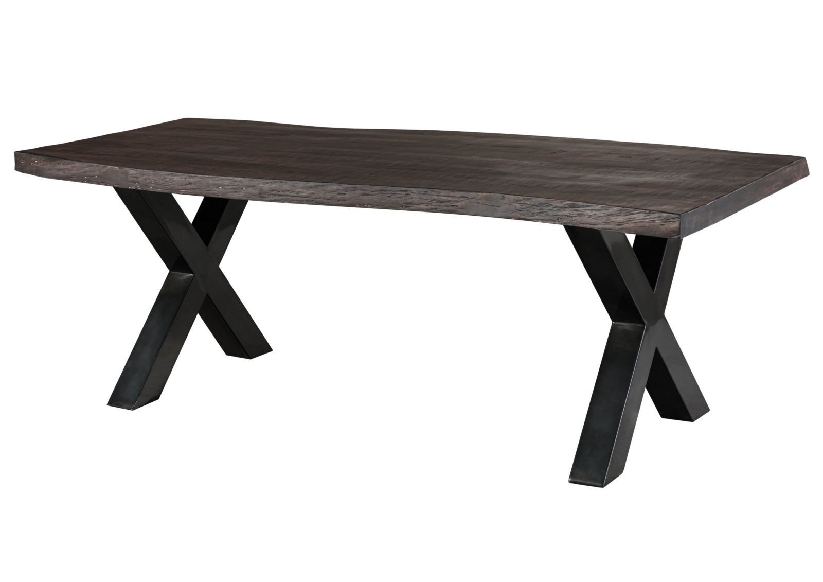 Massivmoebel24 Baumkantentisch FREEFORM (Massivholz, Massivholztisch), Baumtisch Mango 200x100x77 grau / X-Beine anthrazit FREEFORM 5