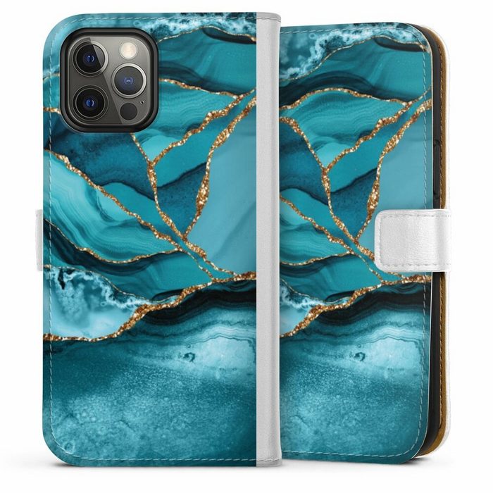 DeinDesign Handyhülle Edelstein Glitzer Look Marmor Eisblaue Marmor Landschaft Apple iPhone 12 Pro Hülle Handy Flip Case Wallet Cover
