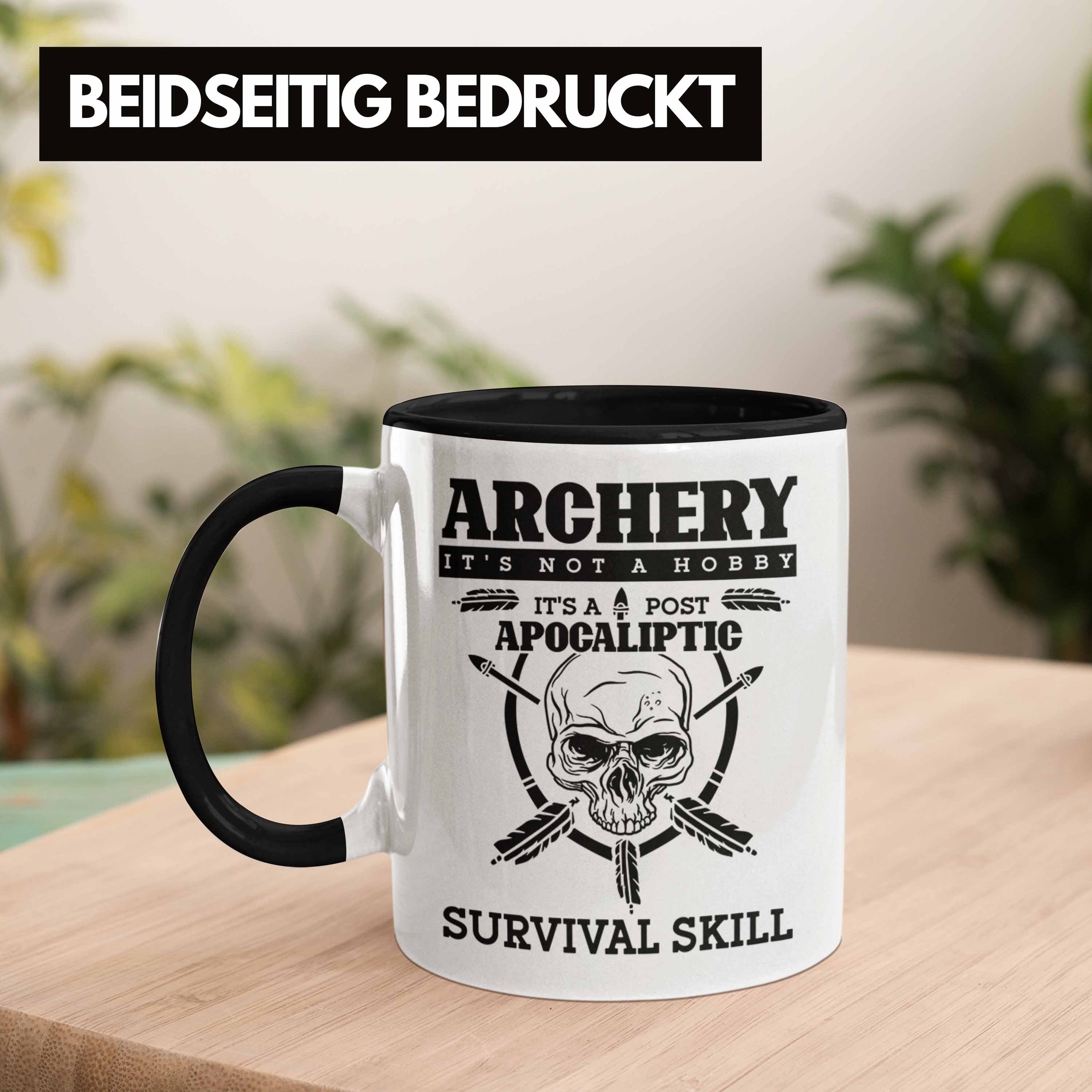 Tasse Trendation Schwarz Lustige Geschenkidee Bogenschießen Tasse Motiv und Bogenschütze Pfeil