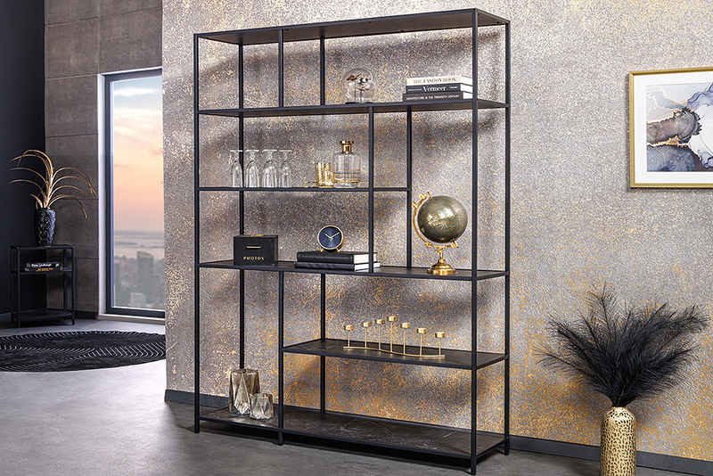 riess-ambiente Bücherregal SLIM LINE 185x135cm anthrazit / schwarz, Einzelartikel 1-tlg., Wohnzimmer · Marmor-Design · Metall · mit Ablage · Industrial