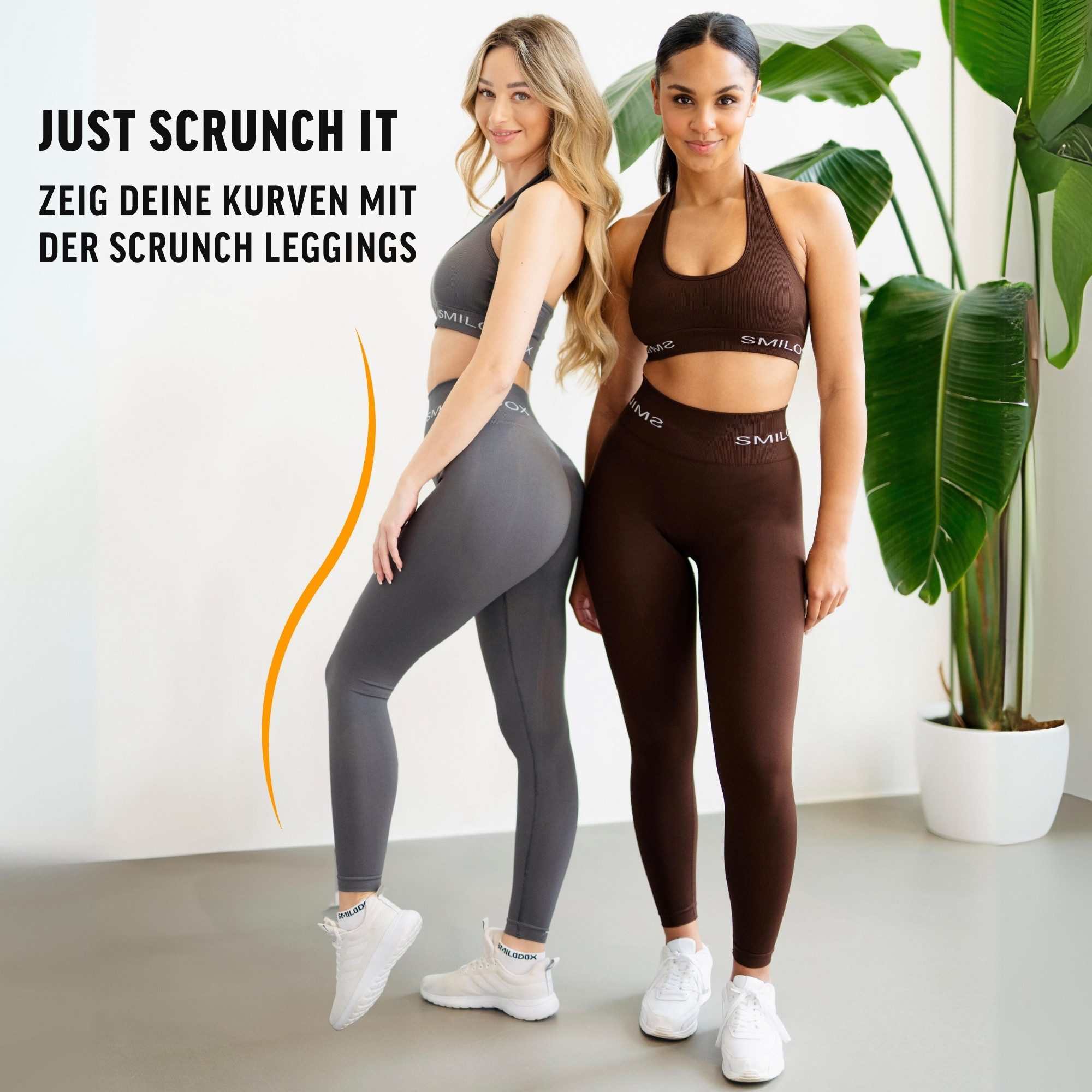Smilodox Leggings Azura, Push Up Booy Fitnessleggings mit Schriftzug Sport & Alltag Scrunch Butt Squat-Sicher High Waist Seamless Yoga Gymhose Blickdicht
