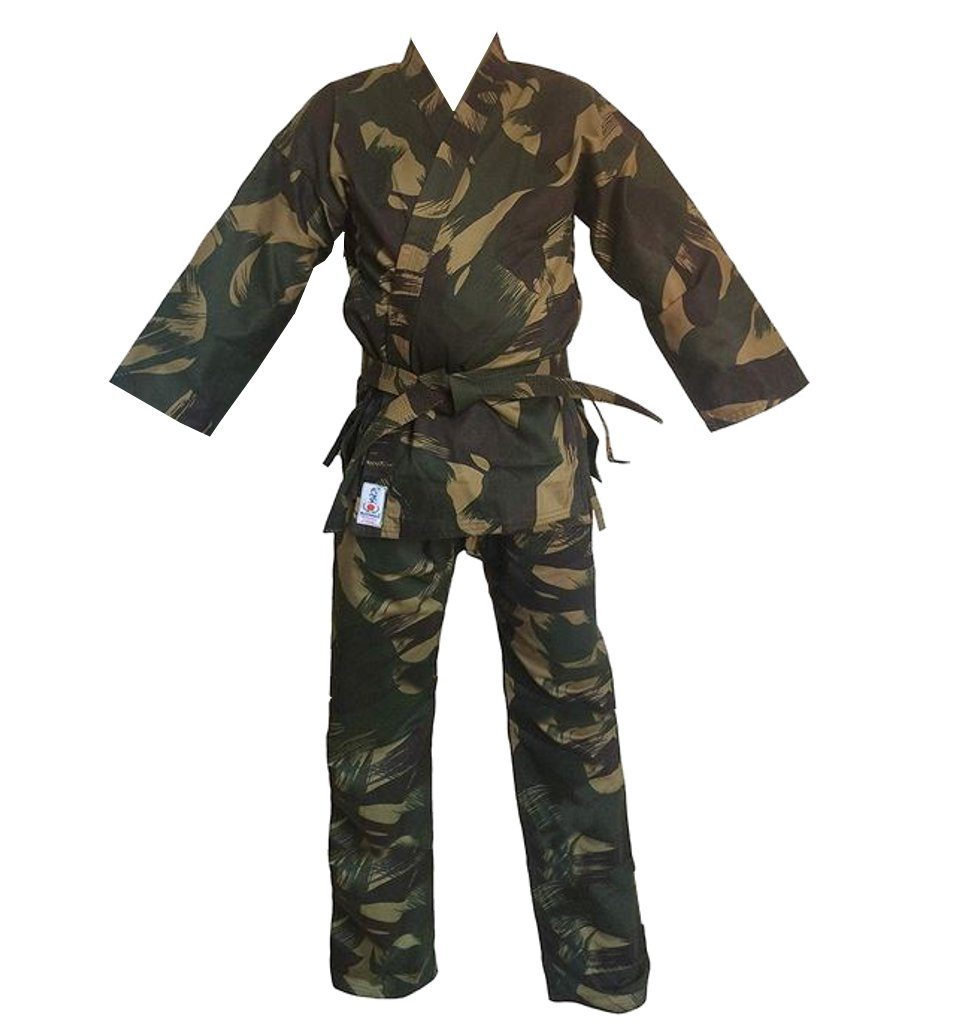 BAY-Sports Karateanzug Woodland Camouflage Karatehose und Karatejacke KarateANZUG Woodland, 100% Baumwolle, Größe 140 - 200, 10 OZ, inkl Gürtel, Karate Gi