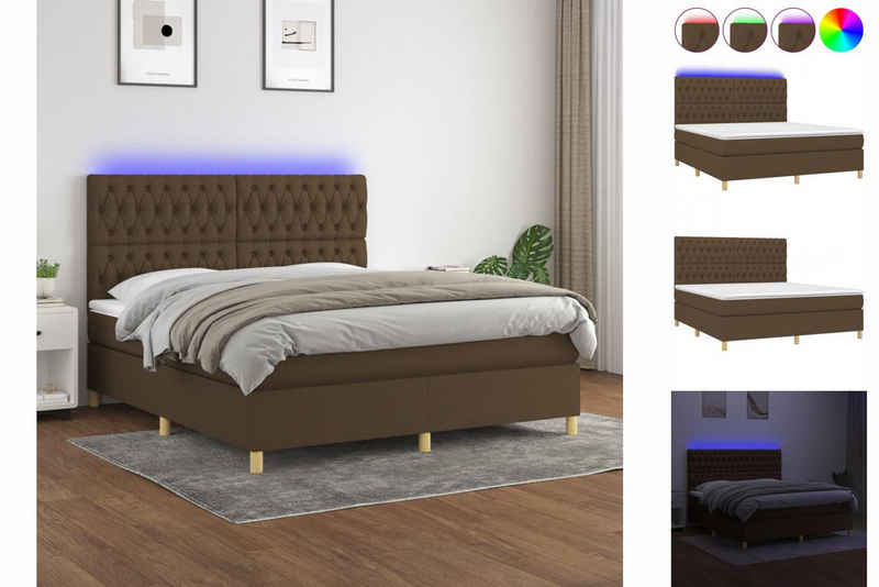 vidaXL Bettgestell Boxspringbett mit Matratze LED Dunkelbraun 180x200 cm Stoff Bett Bett