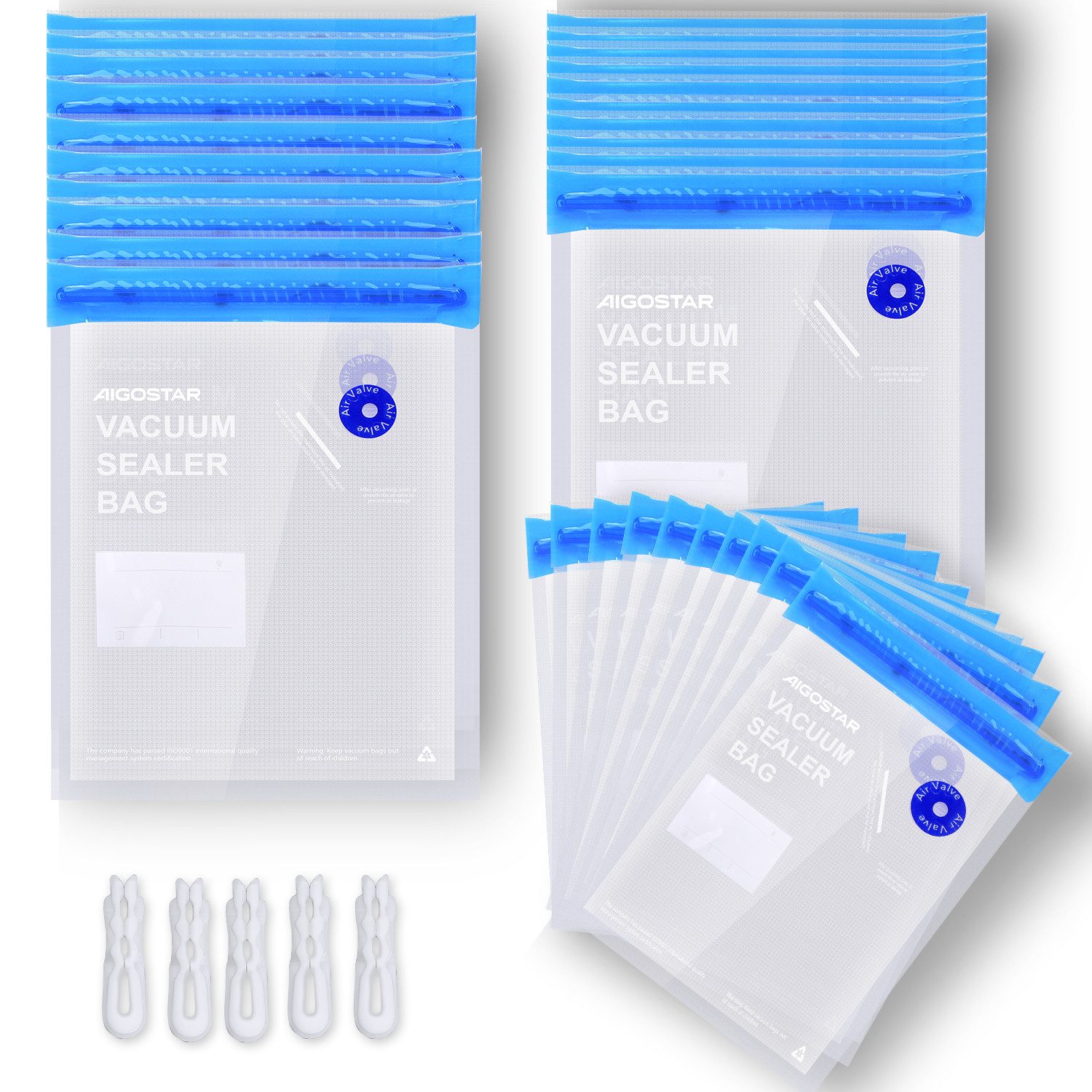 Aigostar Küchenmaschinen Zubehör-Set Vakuumbeutel Lebensmittel Wiederverwendbar 3 Gr. 30Stk., Zubehör für frisches Essen, Lebensmittel Frisch Behalten, Auslaufsicheres Design, BPA-FREI