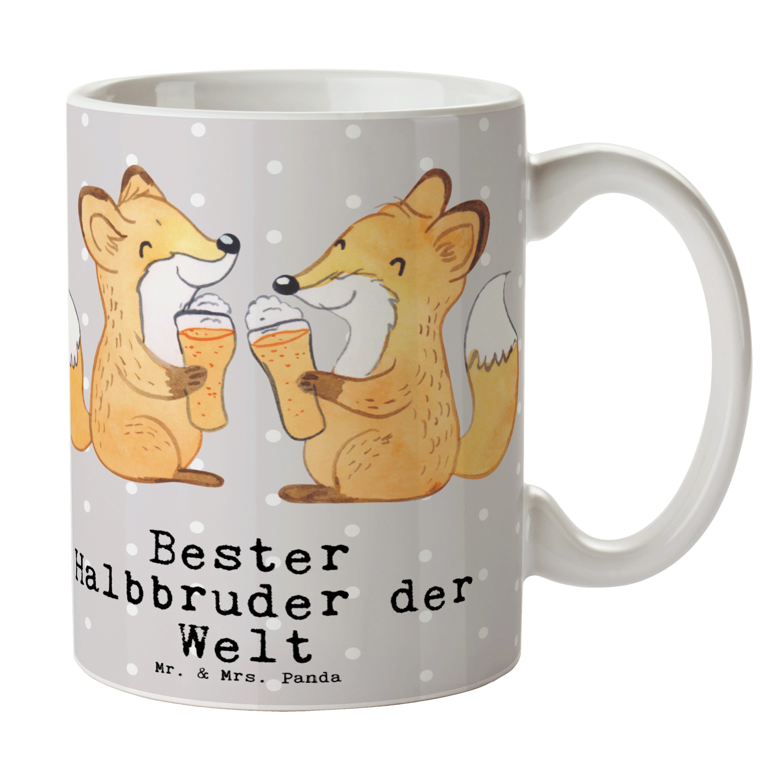 Mr. & Mrs. Panda Tasse Fuchs Bester Halbbruder der Welt - Grau Pastell - Geschenk, Brother, Keramik
