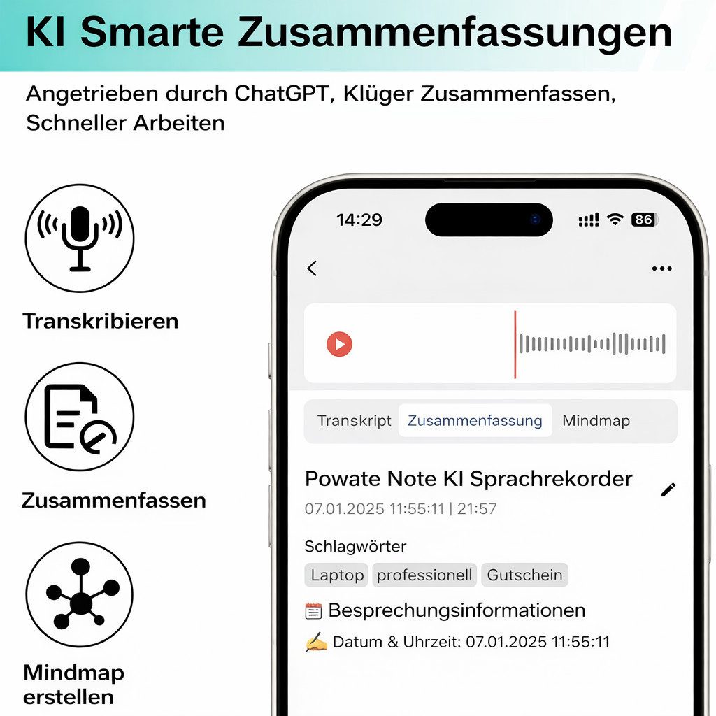 SpionProfi 64GB KI Diktiergerät Mini Slim mit Schreibfunktion Ton Aufnahmegerät Digitales Diktiergerät (Voice Recorder der 112 Sprachen übersetzen kann - Bluetooth 5.2 & App)