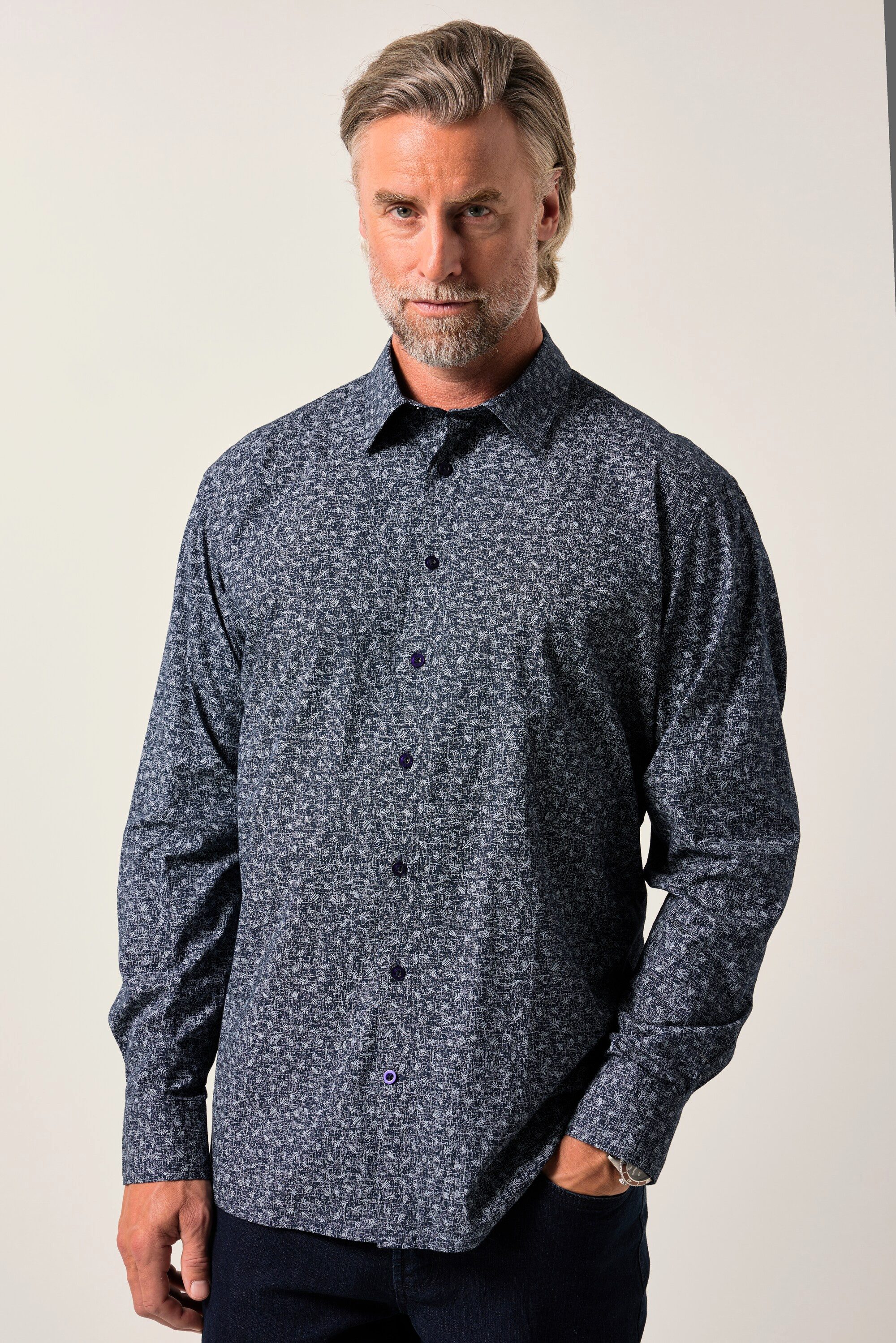 Boston Park Businesshemd Boston Park Hemd Langarm Alloverdruck Kentkragen