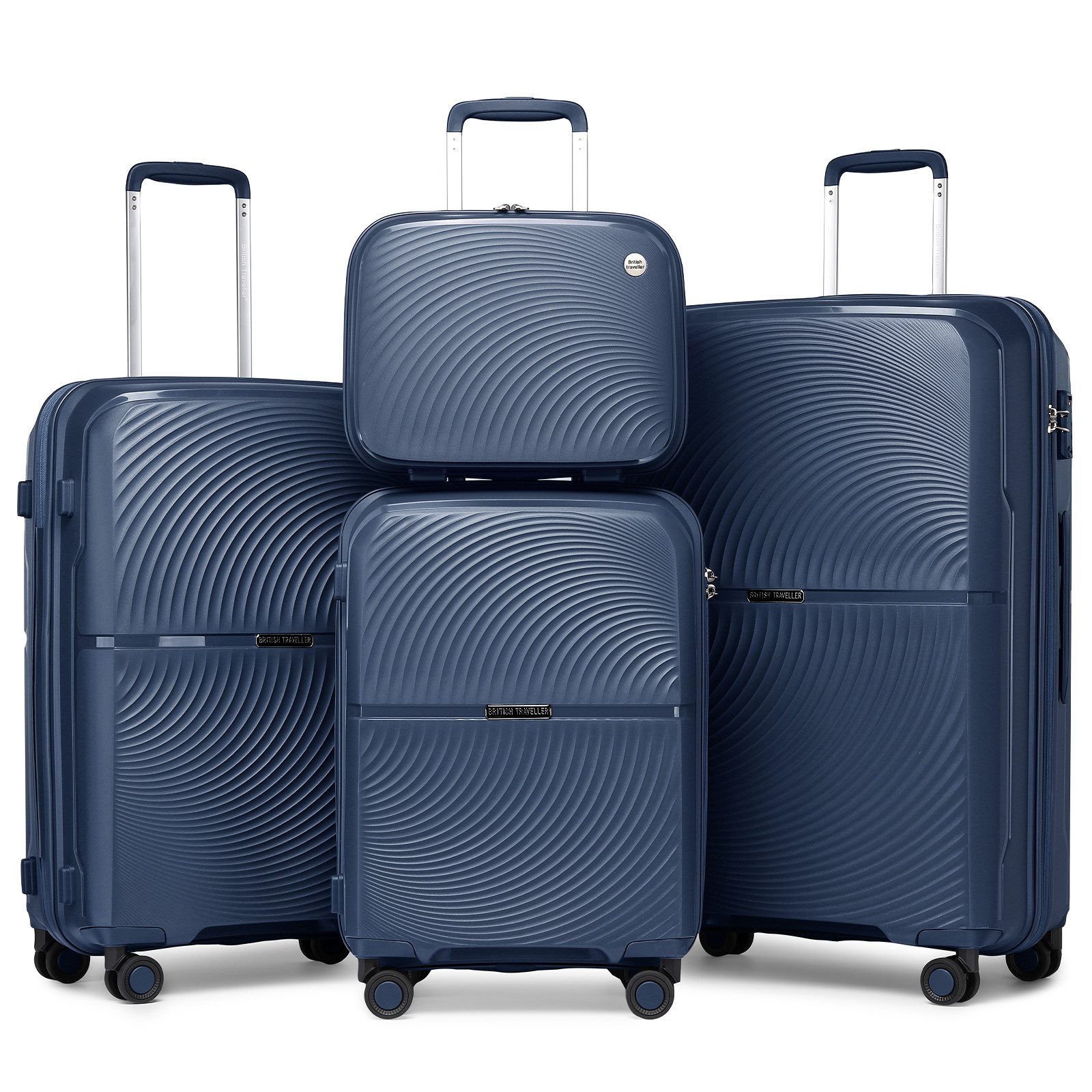 British Traveller Kofferset Reisekoffer-Set, 4-teiliges Hartschalen-Spinner-Set mit TSA-Schloss, (4 tlg)
