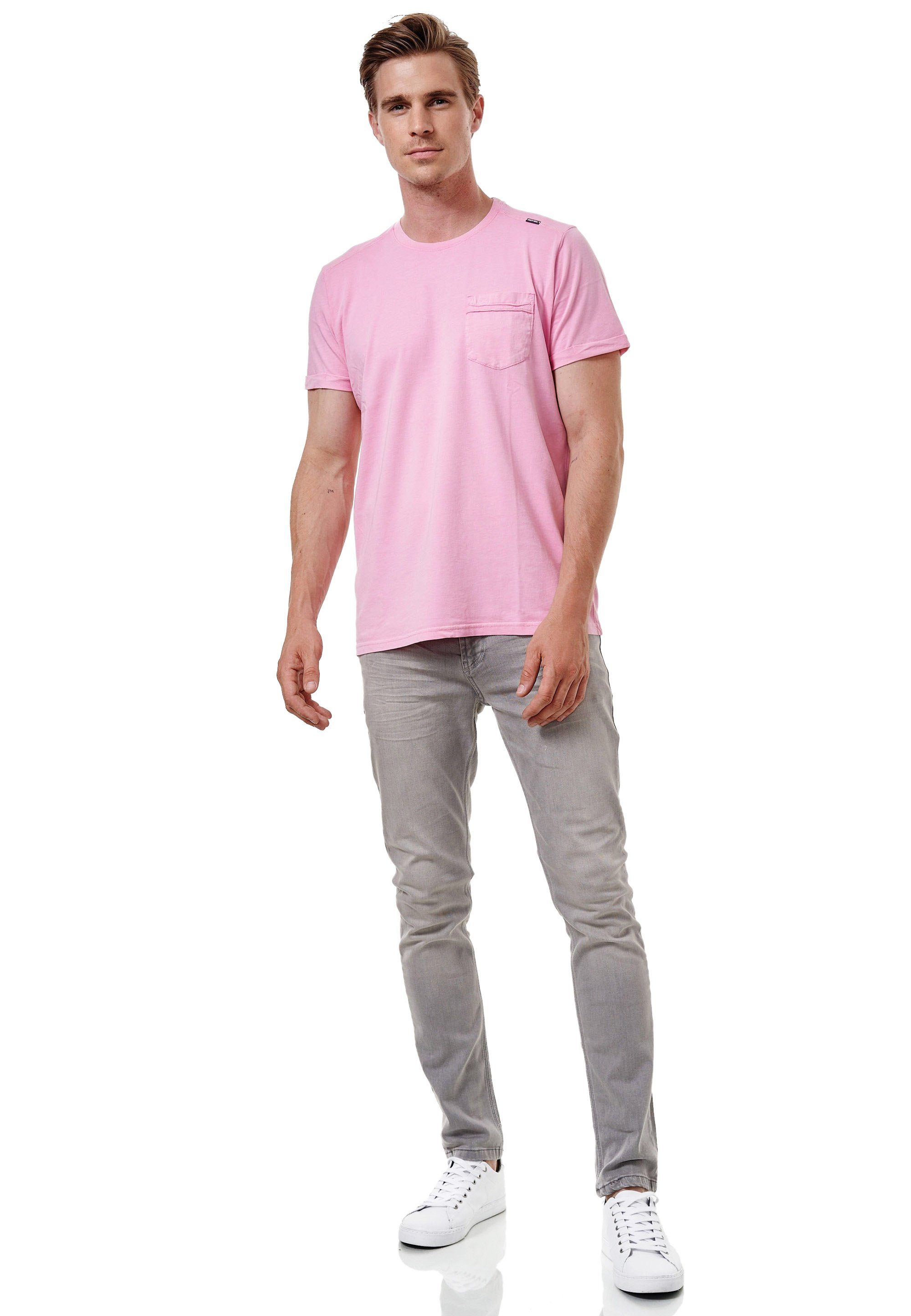 Rusty Neal T-Shirt mit aufgesetzter Brusttasche rosa