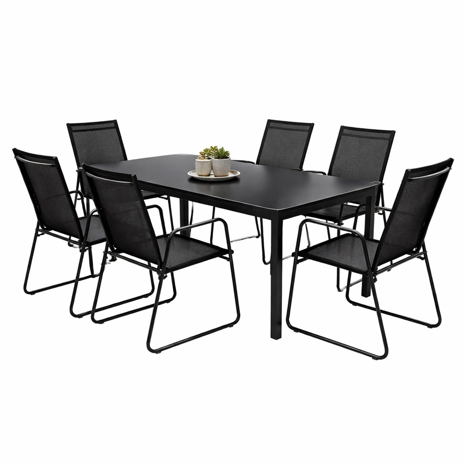 Mojawo Essgruppe 7tlg Gartengarnitur Gartenmöbel Glastisch 150x80cm 6 x Stuhl