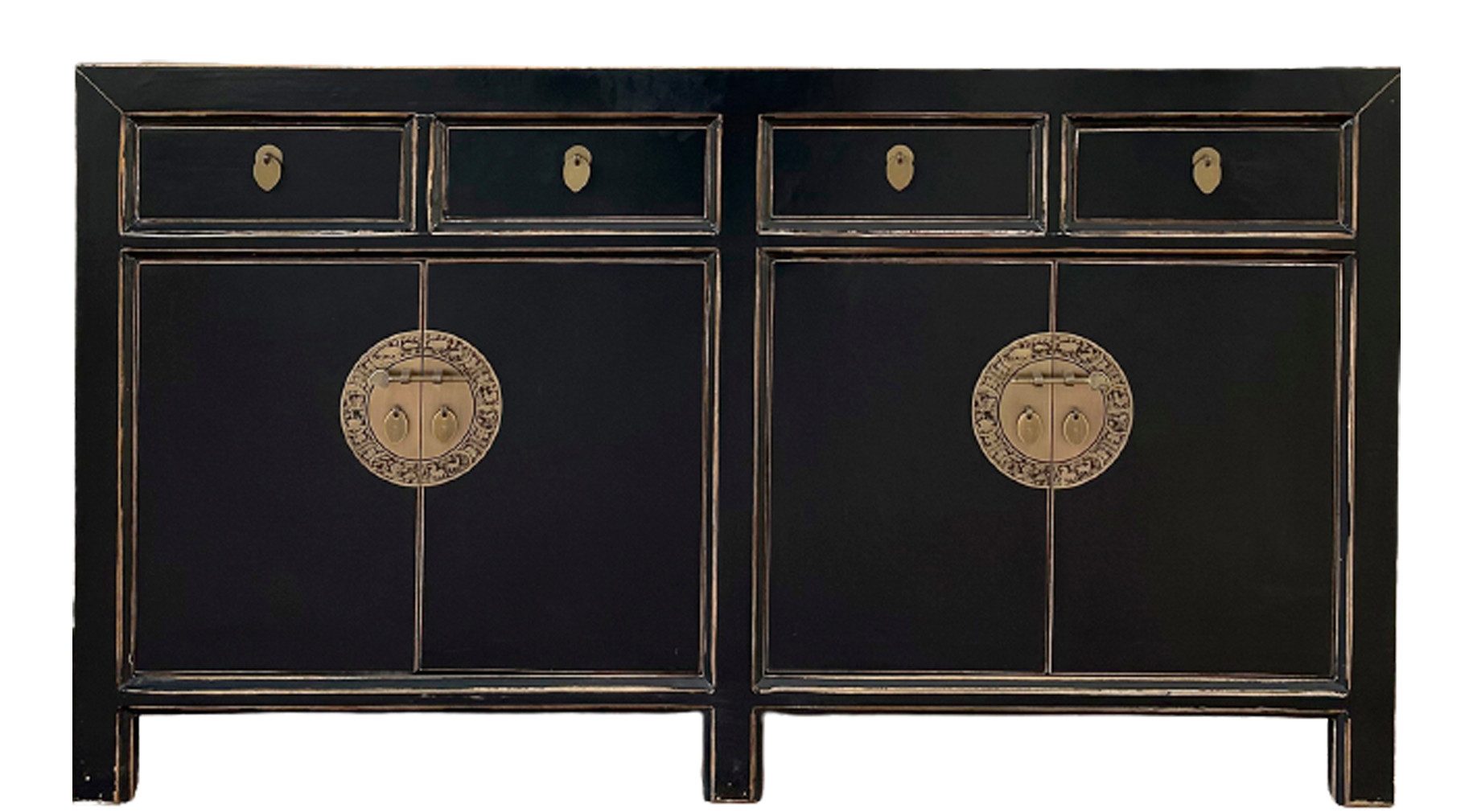 OPIUM OUTLET Sideboard Asia Vintage Kommode Schrank Мебель asiatisch chinesisch orientalisch (Anrichte Buffet, schwarz), B x T x H: 150 cm x 40 cm x 85 cm / komplett montiert