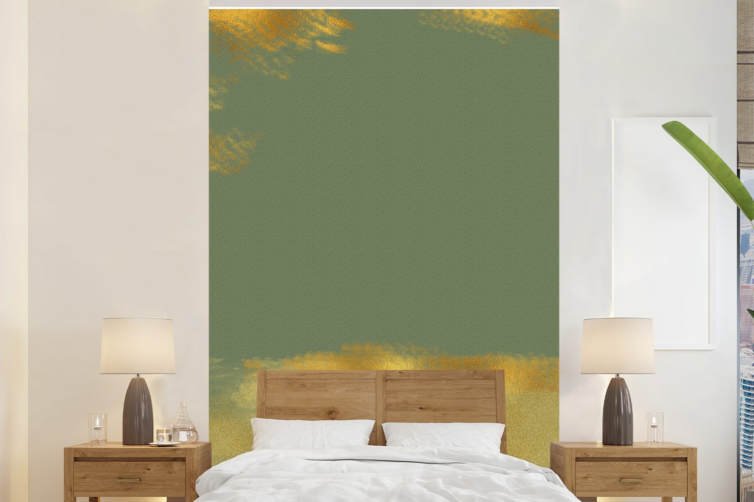 MuchoWow Fototapete Muster - Grün - Farbe - Gold, Matt, bedruckt, (3 St), Montagefertig Vinyl Tapete für Wohnzimmer, Wandtapete