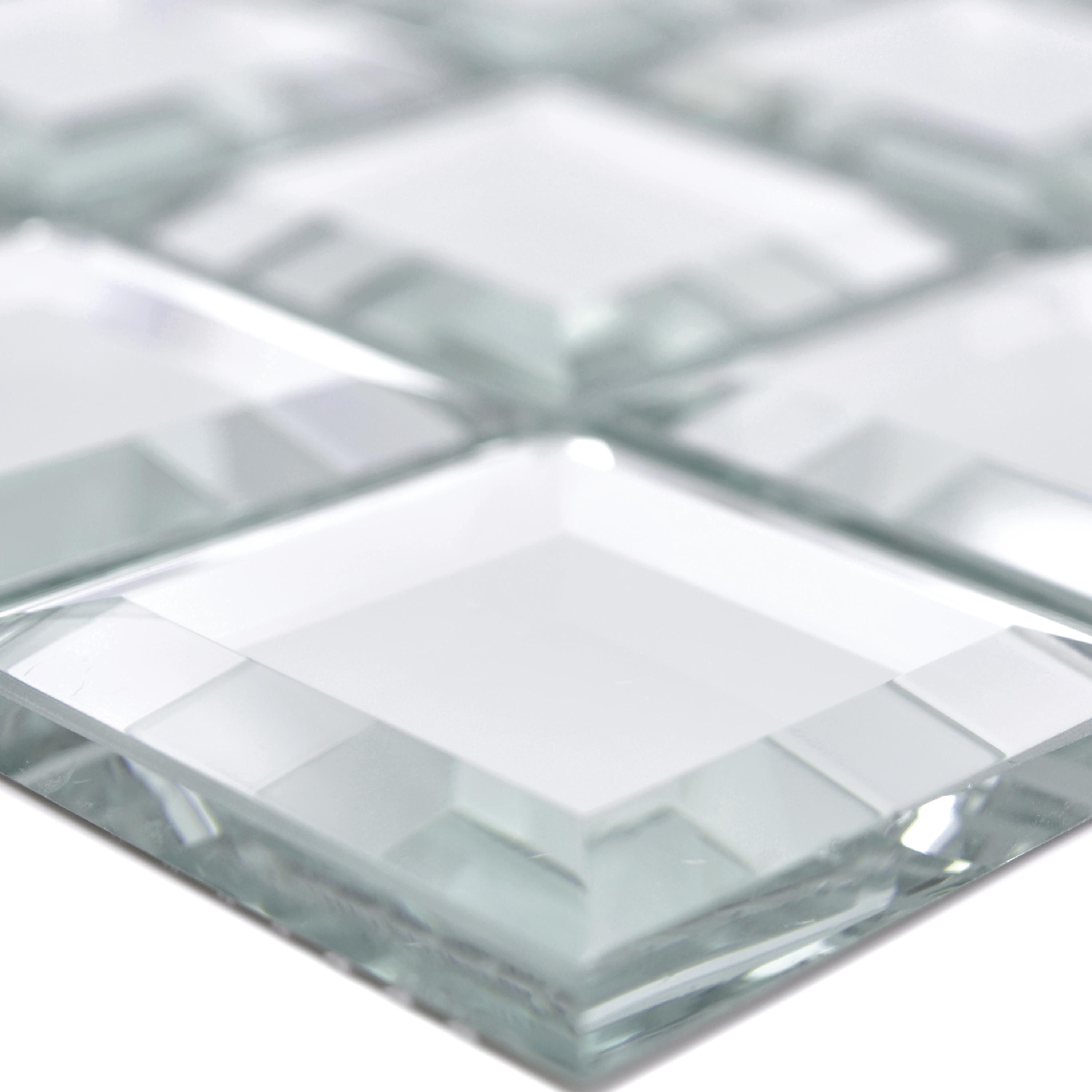 Mosafil Mosaikfliesen Spiegel Metro Mosaik Fliesen Reflexion Quadrat, Glas-Spiegel 29.800x29.800, Spiegelmosaik - Metrofliese mit Facette - Verlegefertig auf ein Netz