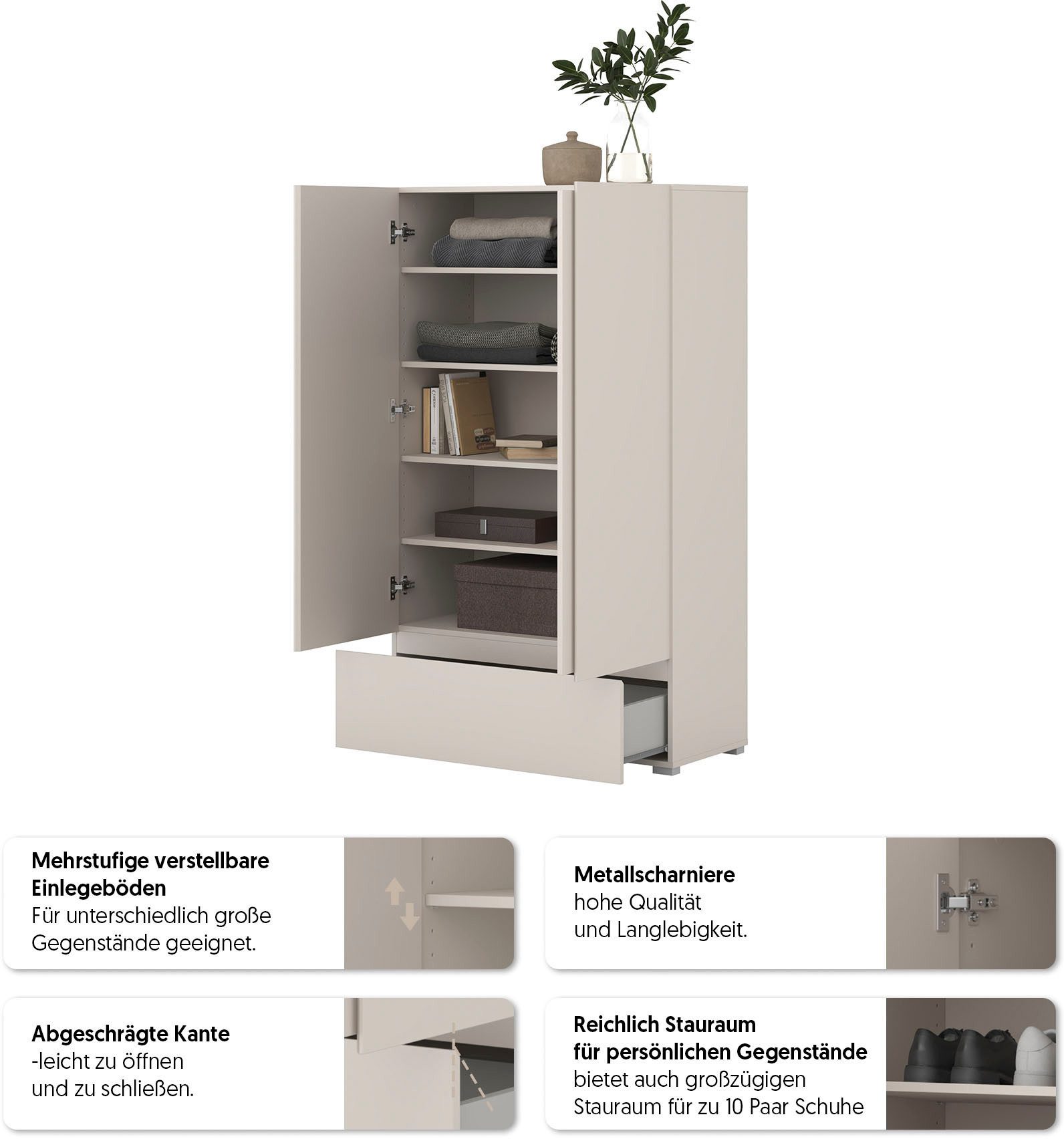 OTTO home Mehrzweckschrank Metric,Breite 89 cm, Highboard, Universalschrank, Garderobe Waescheschrank mit viel Stauraum, Einlegeböden verstellbar