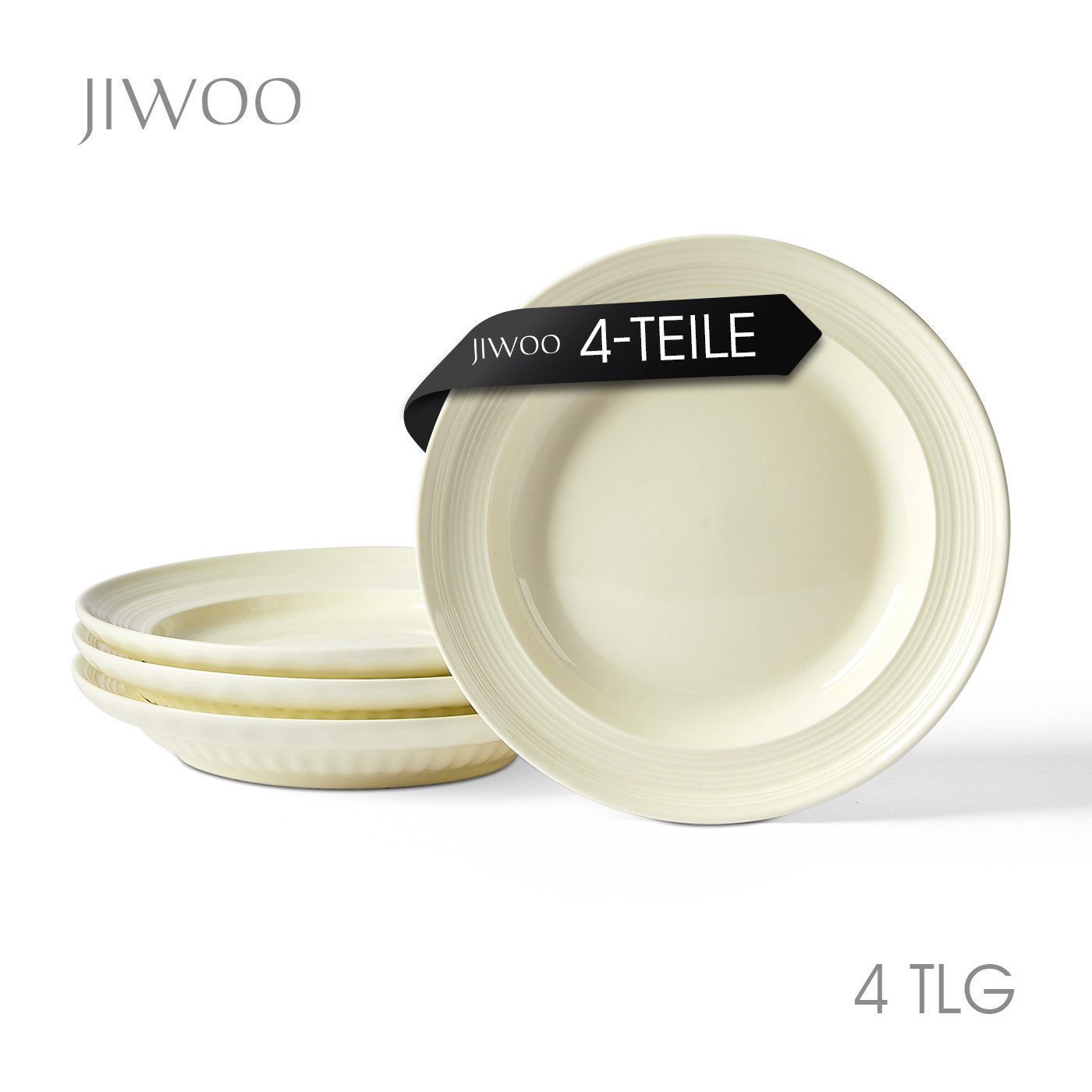 JIWOO Speiseteller 4er Ø20,4cm, Frühstücksteller Salatteller Pastateller Brotteller, (4 St), Plate Hochwertiges Tellerset Weiß Mikrowellenofen Spülmaschine