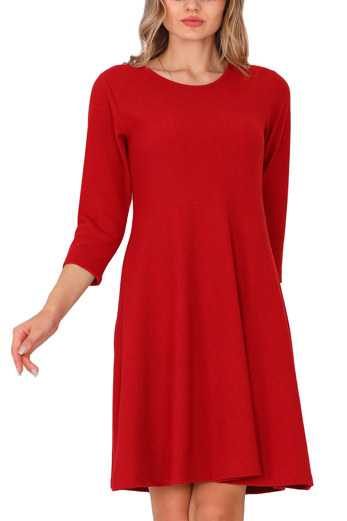 Midikleid A-Linien-Kleid Casual Kleid mit Rippstruktur minimalistisch