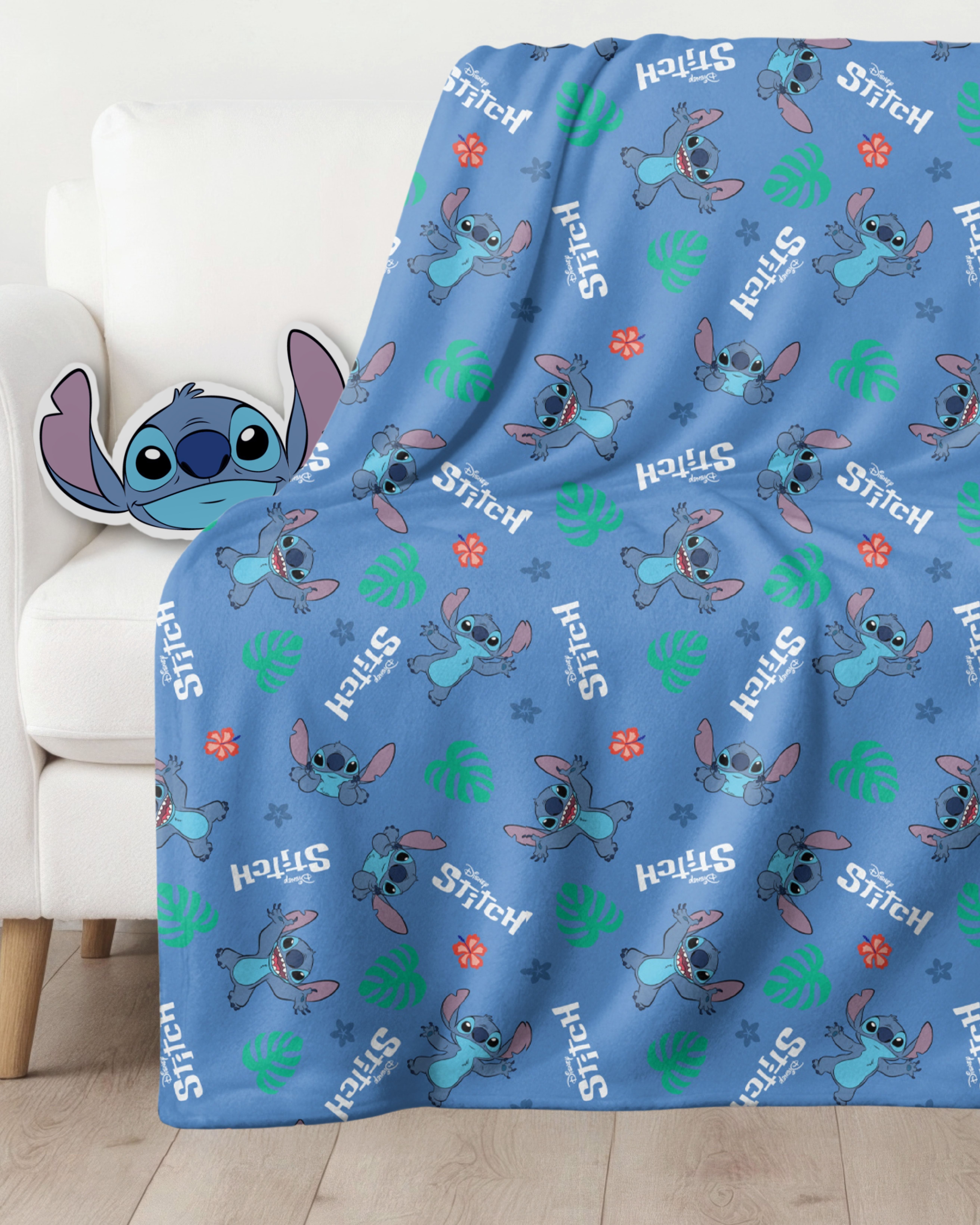 Kinderdecke Lilo & Stitch Fleece Set, Kuscheldecke und Подушки, Disney, MTOnlinehandel, Geschenkidee für Mädchen und Jungen blau/ Violett