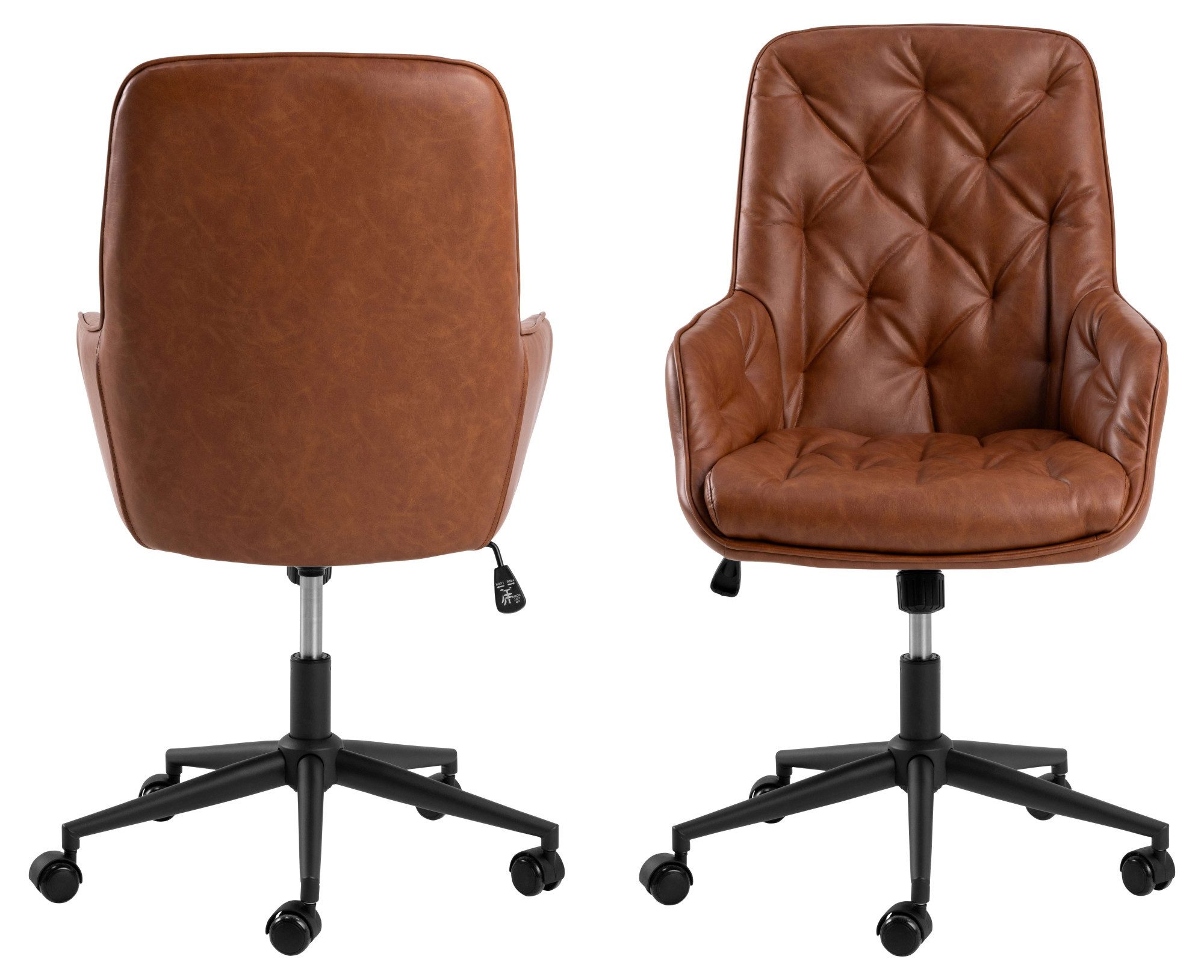 ACTONA GROUP Schreibtischstuhl Erik, Schreibtischstuhl, PU retro Cognac, 5 Stern Gestell matt schwarz – Bild 3 von 5
