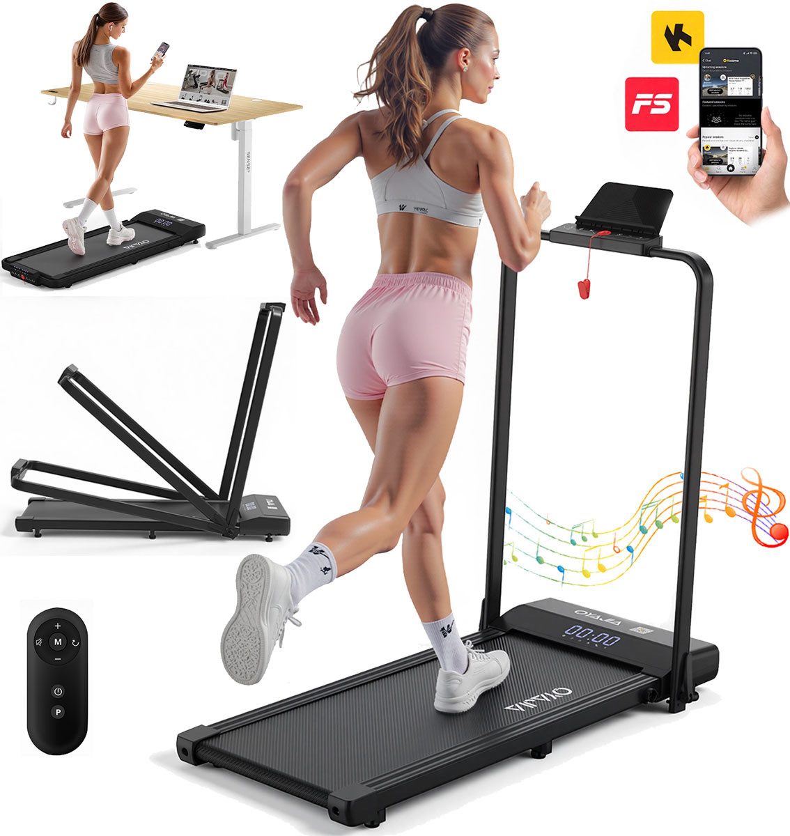 kehot Laufband Klappbares Laufband für Zuhause – 1–12 km/h & Bluetooth (Aluminium Laufband 40×95 cm – bis 120 kg belastbar, LED Display & 12 Programme – für Home Office Training), Ultraflach Klappbar – Stabiler Rahmen & Leicht Verstaubar