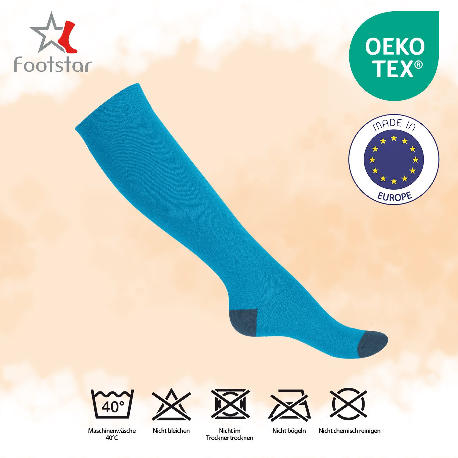 Footstar Langsocken Kinder Baumwoll Kniestrümpfe (5 Paar) abgesetzte Ferse/Spitze – Bild 3 von 4