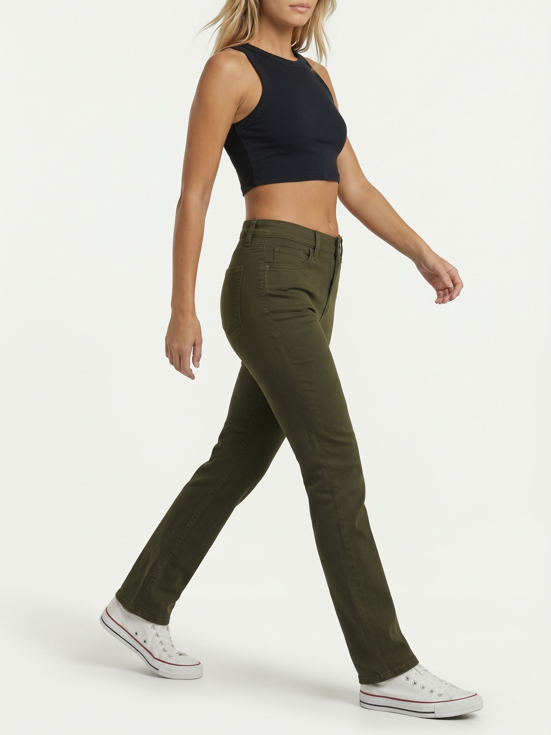 ESRA Stoffhose Stretch Hose Damen Regular Stoff-Hose Damen Elegant Hose elastisch Khaki Damen Hose Elegant Business Hose Stoffhose Straight Hose olive – Bild 5 von 5