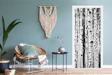 MuchoWow Türtapete Bäume - Holz - Schwarz und weiß - Natur, Matt, bedruckt, (1 St), Fototapete für Tür, Türaufkleber, 75x205 cm