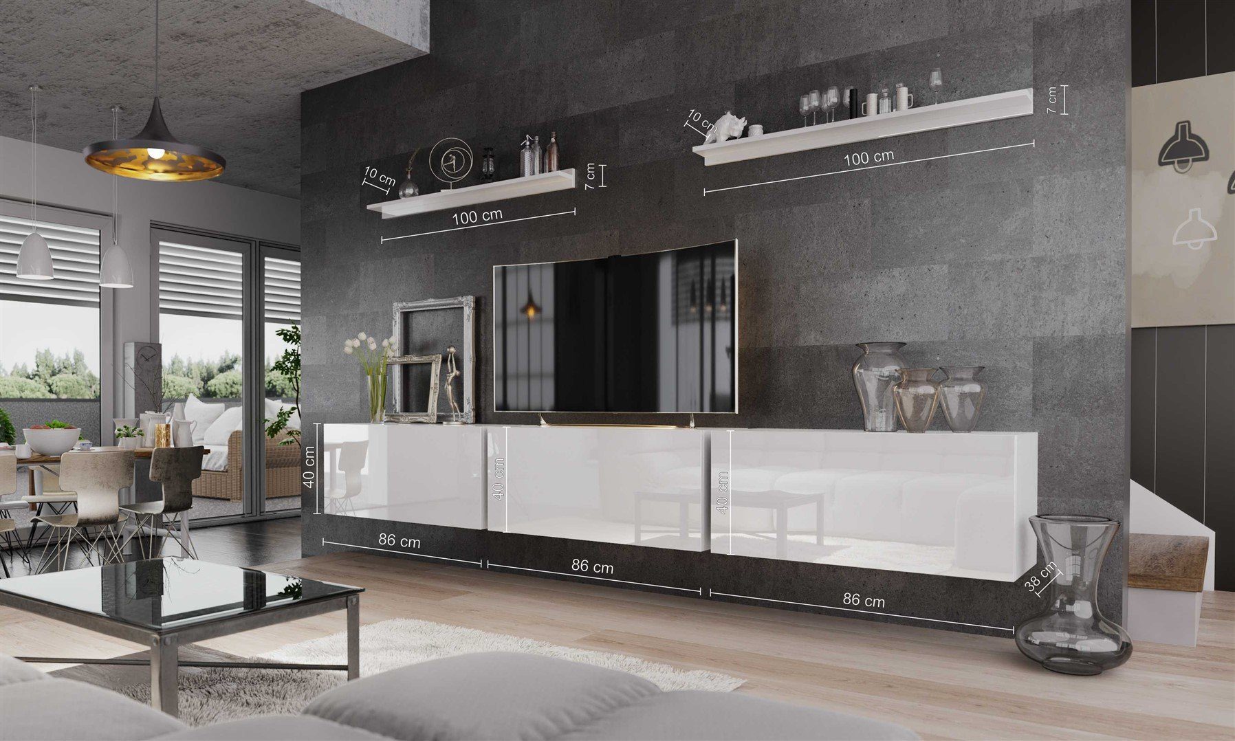 Fun Möbel Wohnwand Mediawand Wohnwand - NEXI XL 6 - Hochglanzfronten, (Set, günstig online kaufen