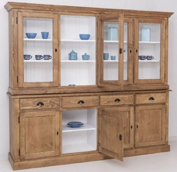 Casa Padrino Küchenbuffet Casa Padrino Landhausstil Esszimmerschrank Naturfarben / Weiß 230 x 45 x H. 200 cm - Massivholz Küchenschrank - Esszimmer Möbel im Landhausstil - Landhausstil Esszimmer Einrichtung