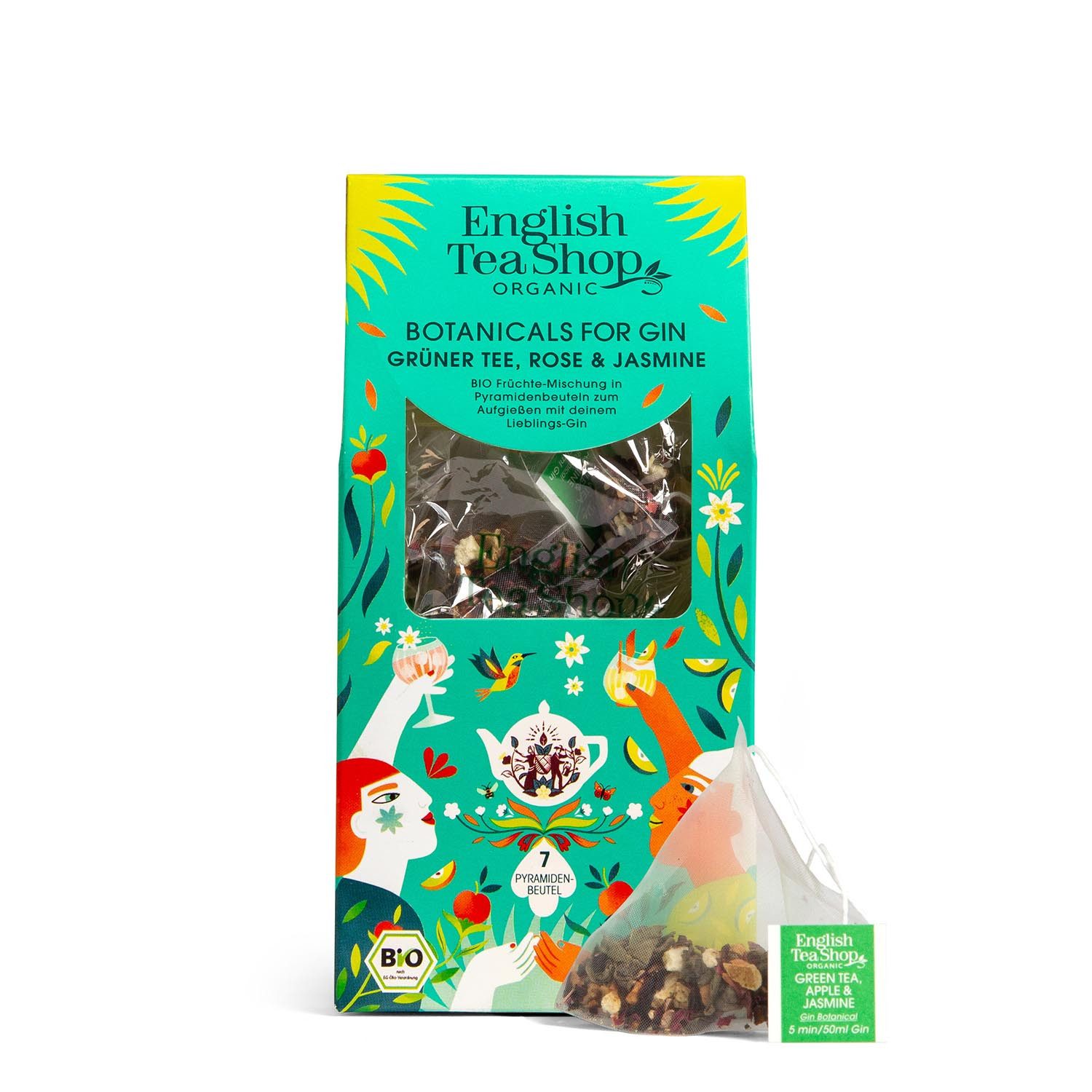 English Tea Shop Tee Botanicals for Gin "Grüner Tee, Rose & Jasmin", BIO 7 Pyramiden-Beutel