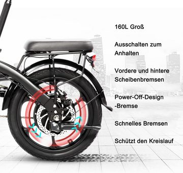 ombar E-Bike 16 Zoll 250W Bürstenlose Motor, 270 Wh Akku, Elektrofahrrad Klapprad, (1 tlg), mit abnehmbarem Einkaufs-Fahrradkorb