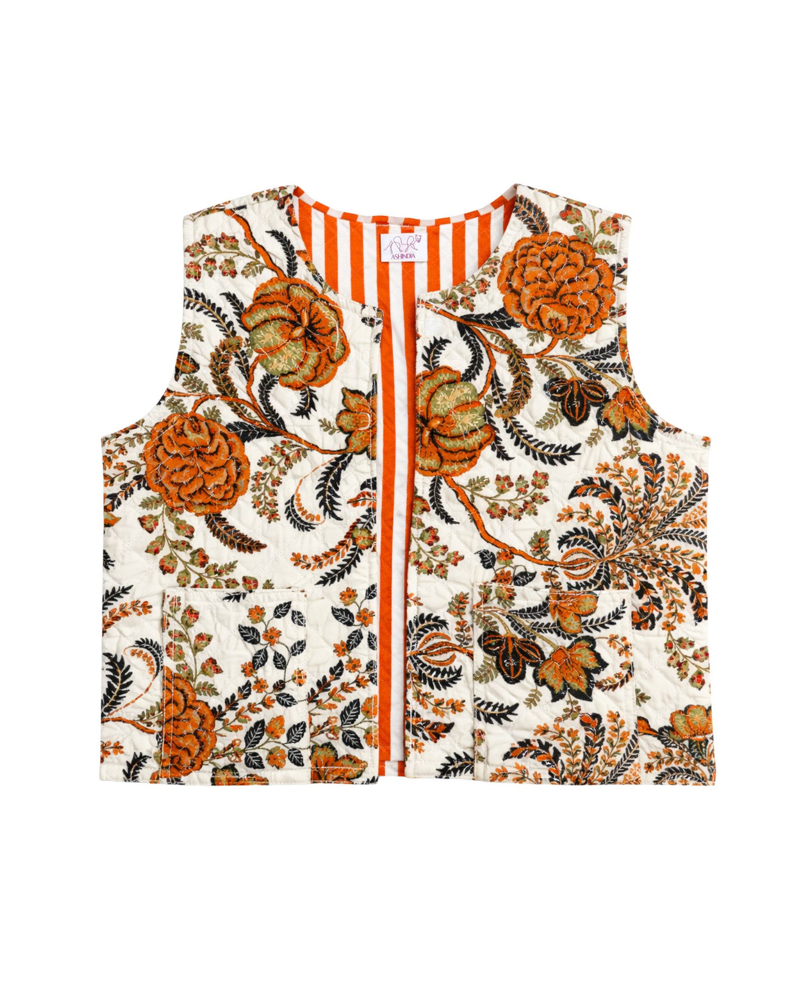 ASHINDIA Steppweste Samt Damen 100% Baumwolle Boho Ethno Onesize Muster