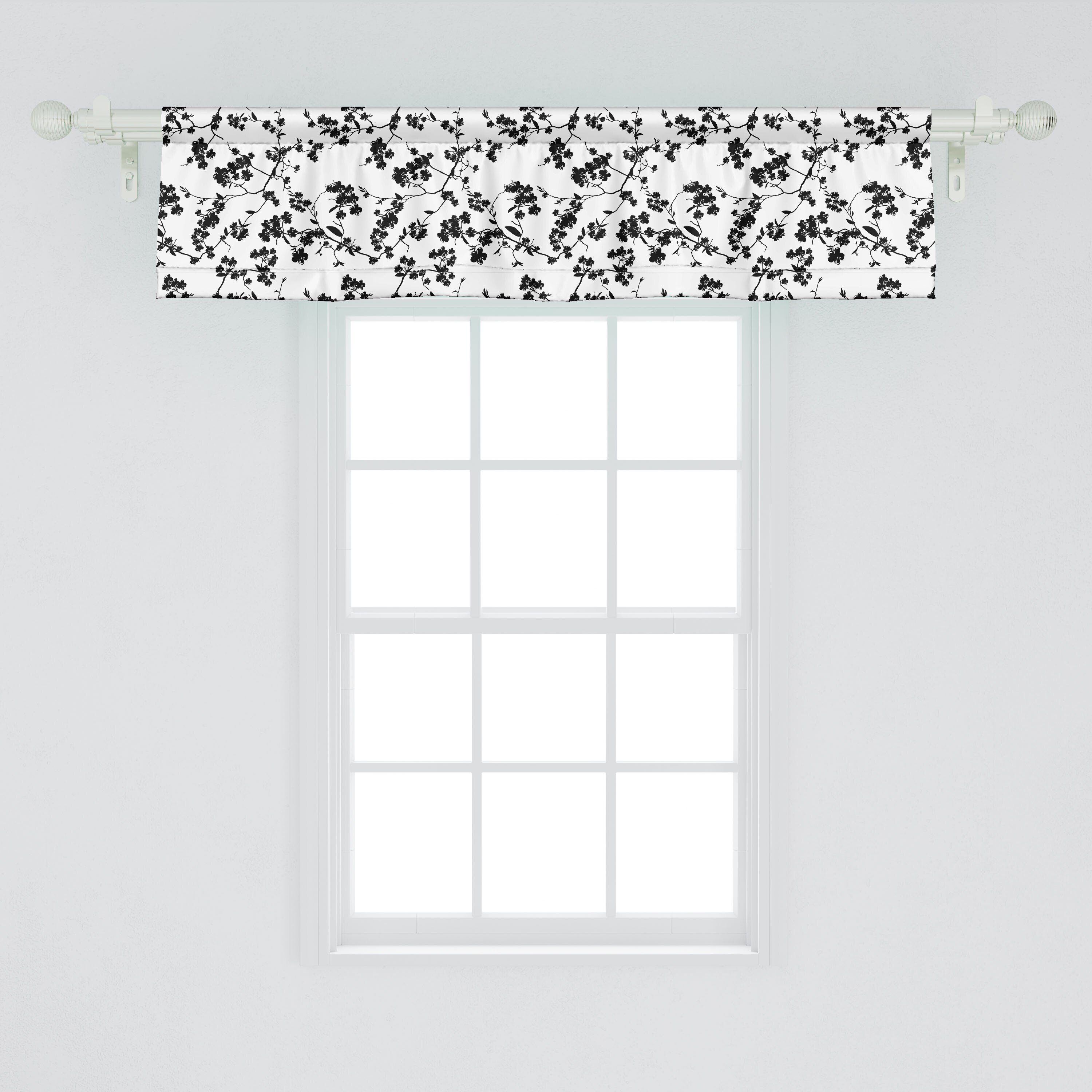 Scheibengardine Vorhang mit Dekor Volant Microfaser, asiatisch Stangentasche, Küche Abakuhaus, Silhouette Blooom Sakura für Schlafzimmer