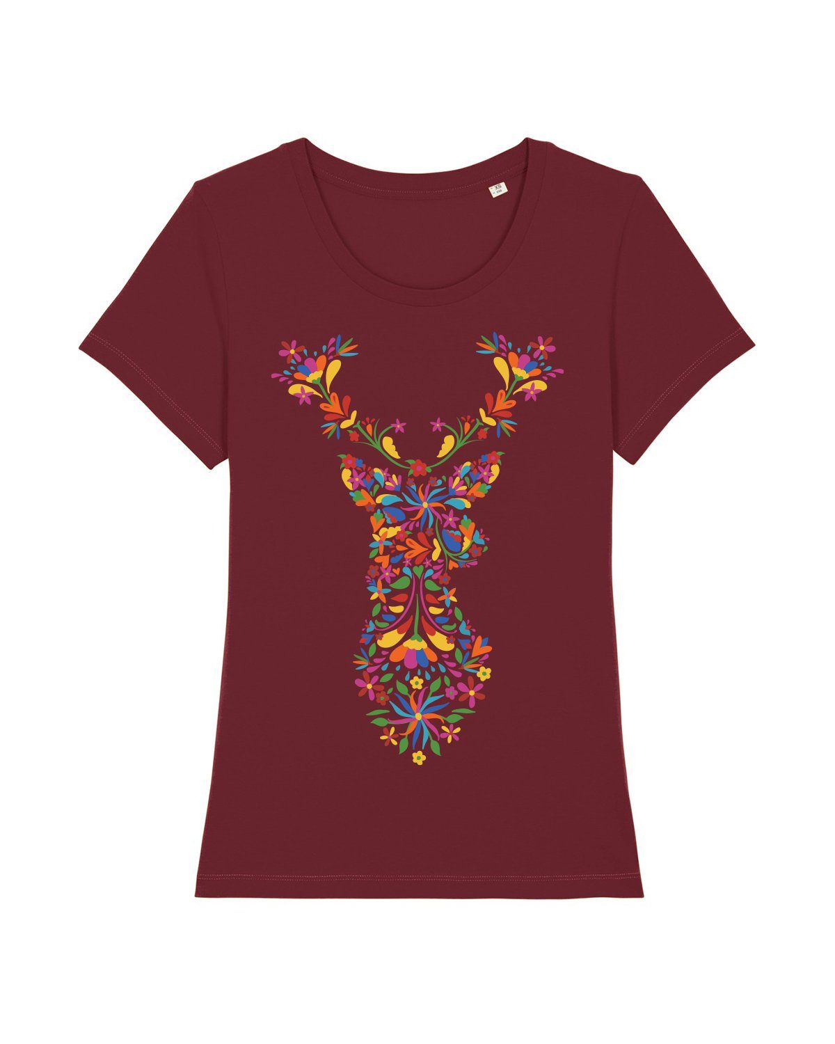 wat? Apparel Print-Shirt Floral Deer (1-tlg) weinrot