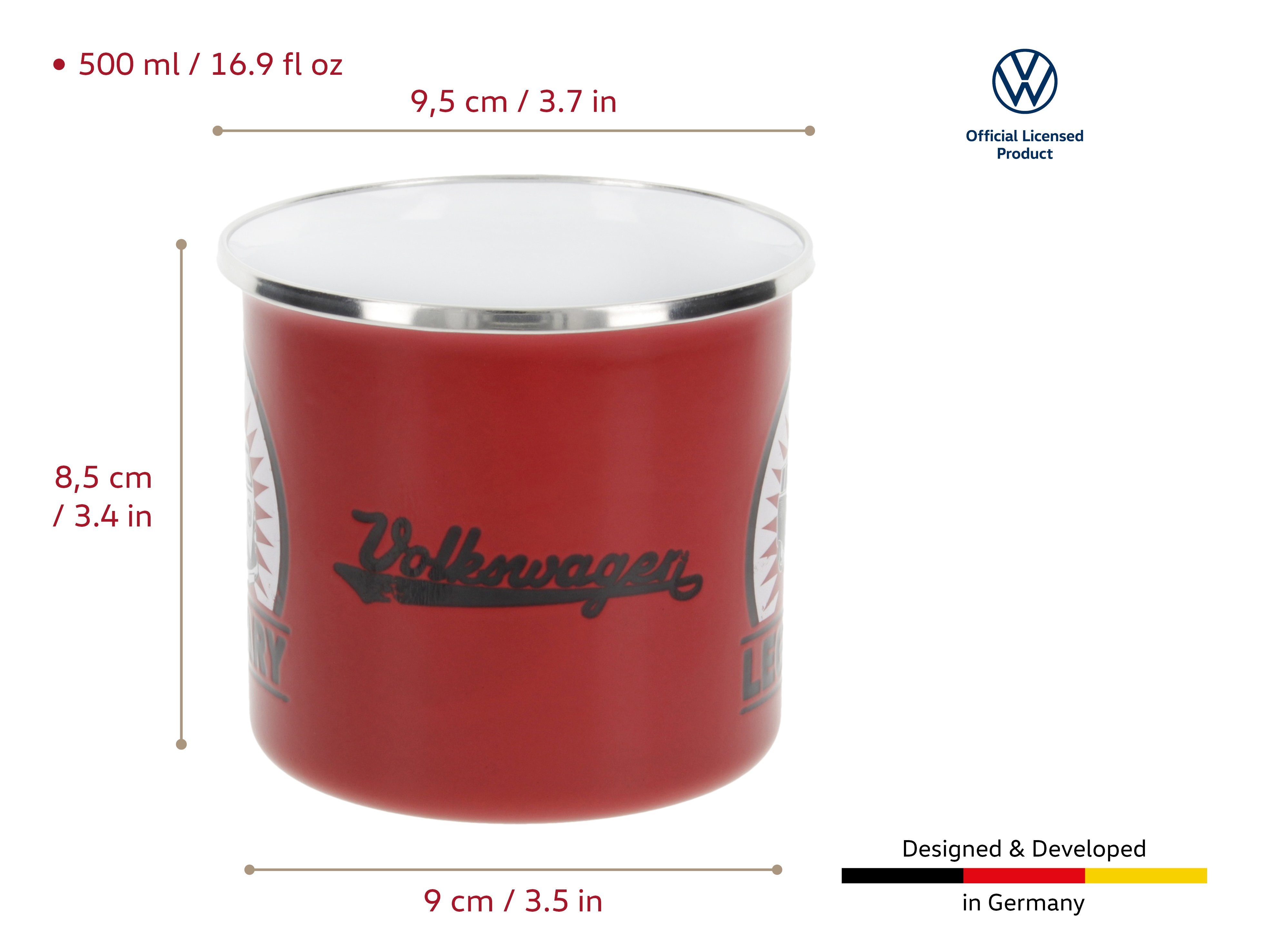 in & BRISA Große VW Camping Vintage T1 für Stahlblech, Designs by Logo/Rot Outdoor Tasse Volkswagen Farben Collection Bus verschiedenen Emaille Kaffee-Tee-Tasse-Becher-Haferl, und